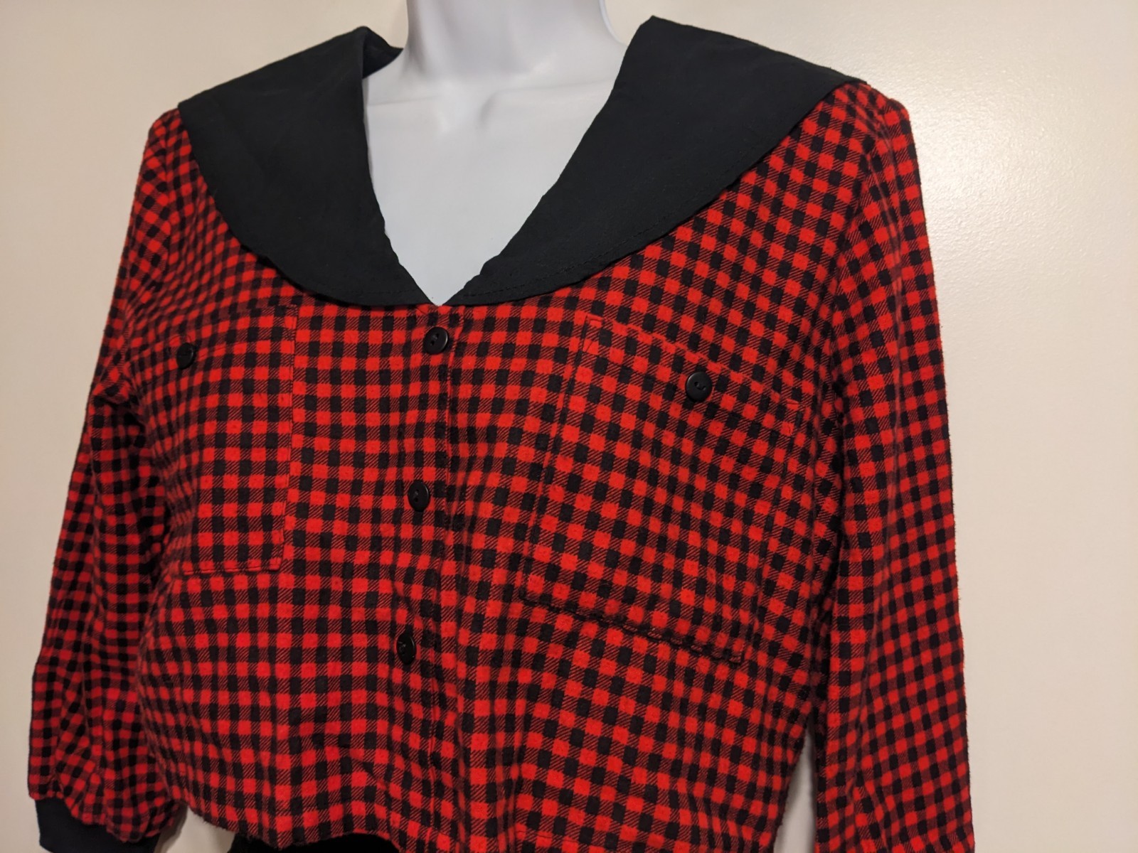 Vintage 80s red black plaid jumper dress drop waist You too Babes USA shirt 90s