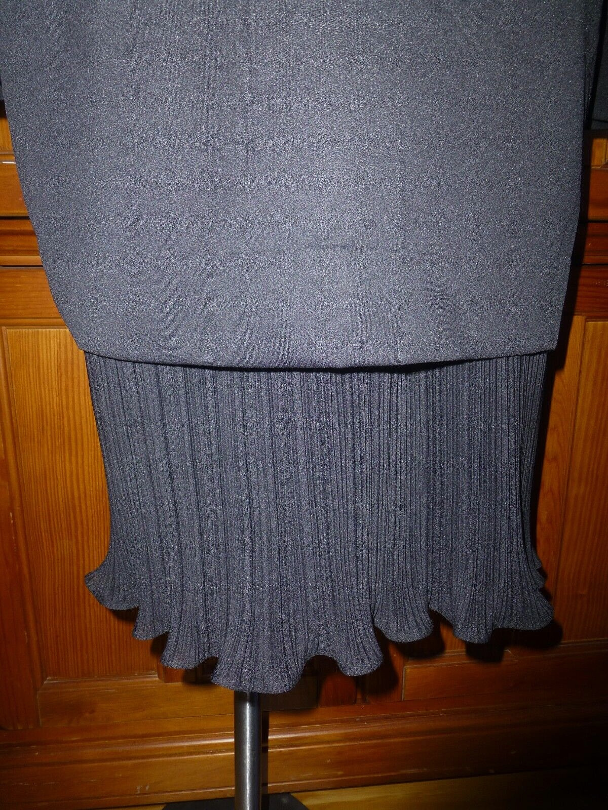 VTG 70s Black Shimmer glitter Micro Pleats Disco evening shift DRESS L XL