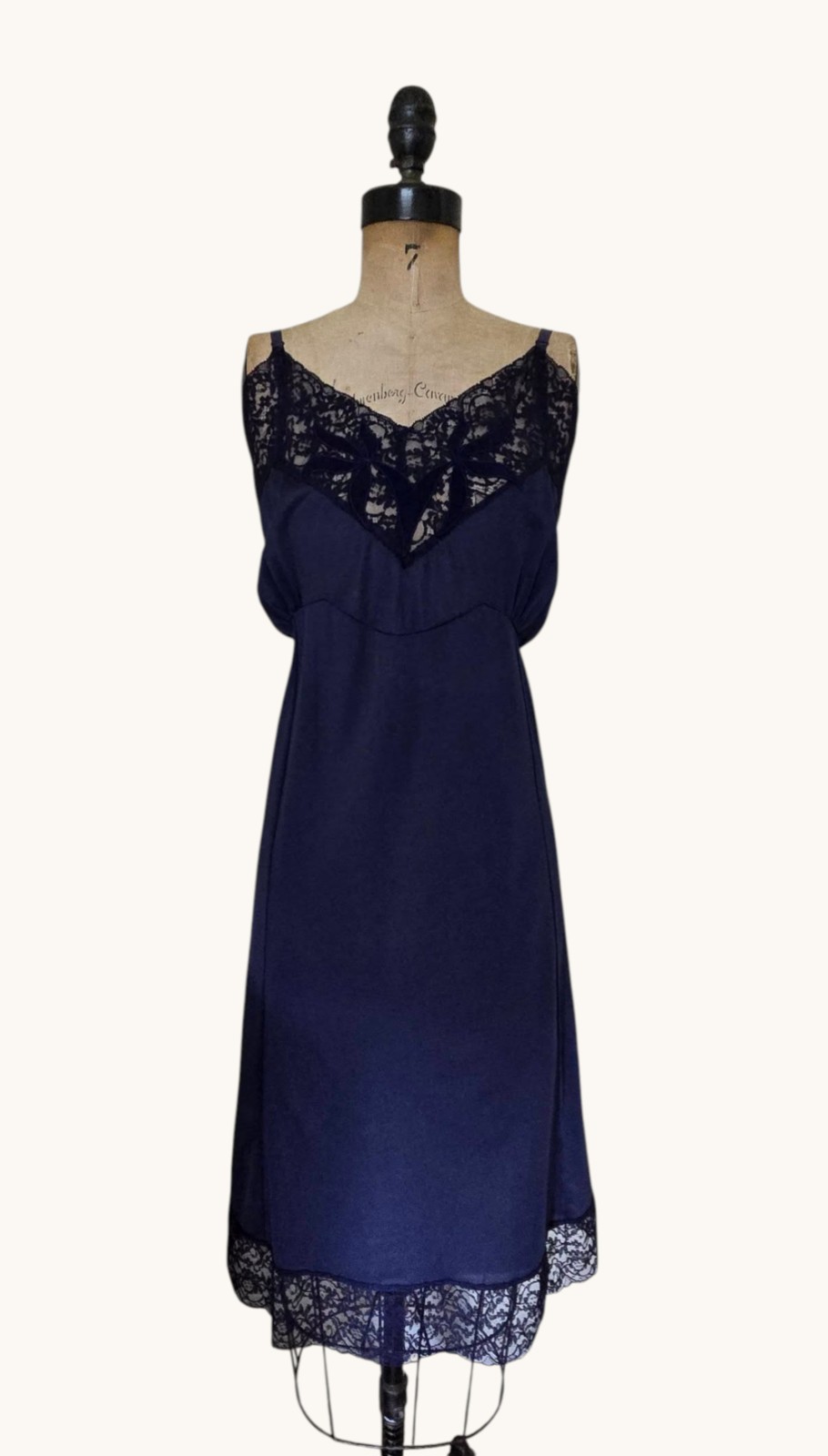 Plus Size Vintage 40s Blue Nylon Slip by Bradley Bust 44 Excellent