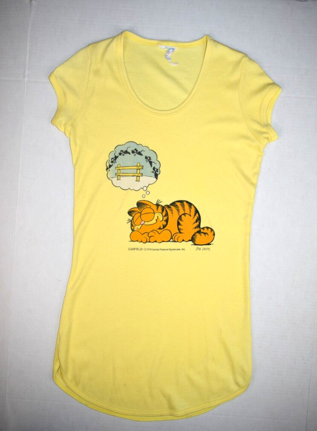 Vintage T-Shirt Nightgown Garfield Sleeping Size XS/S 70s 80s Yellow Sleep Shirt