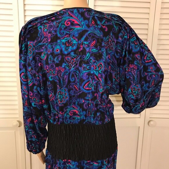 Vintage Diane Freis Multi-color Midi Floral Paisley Silk Dress Size 8/10 Medium