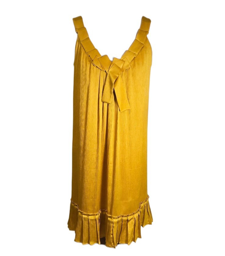 Jax Gold 100% Silk Pleated Flapper Dress Sz 12 20s Gatsby Holiday Cocktail Party