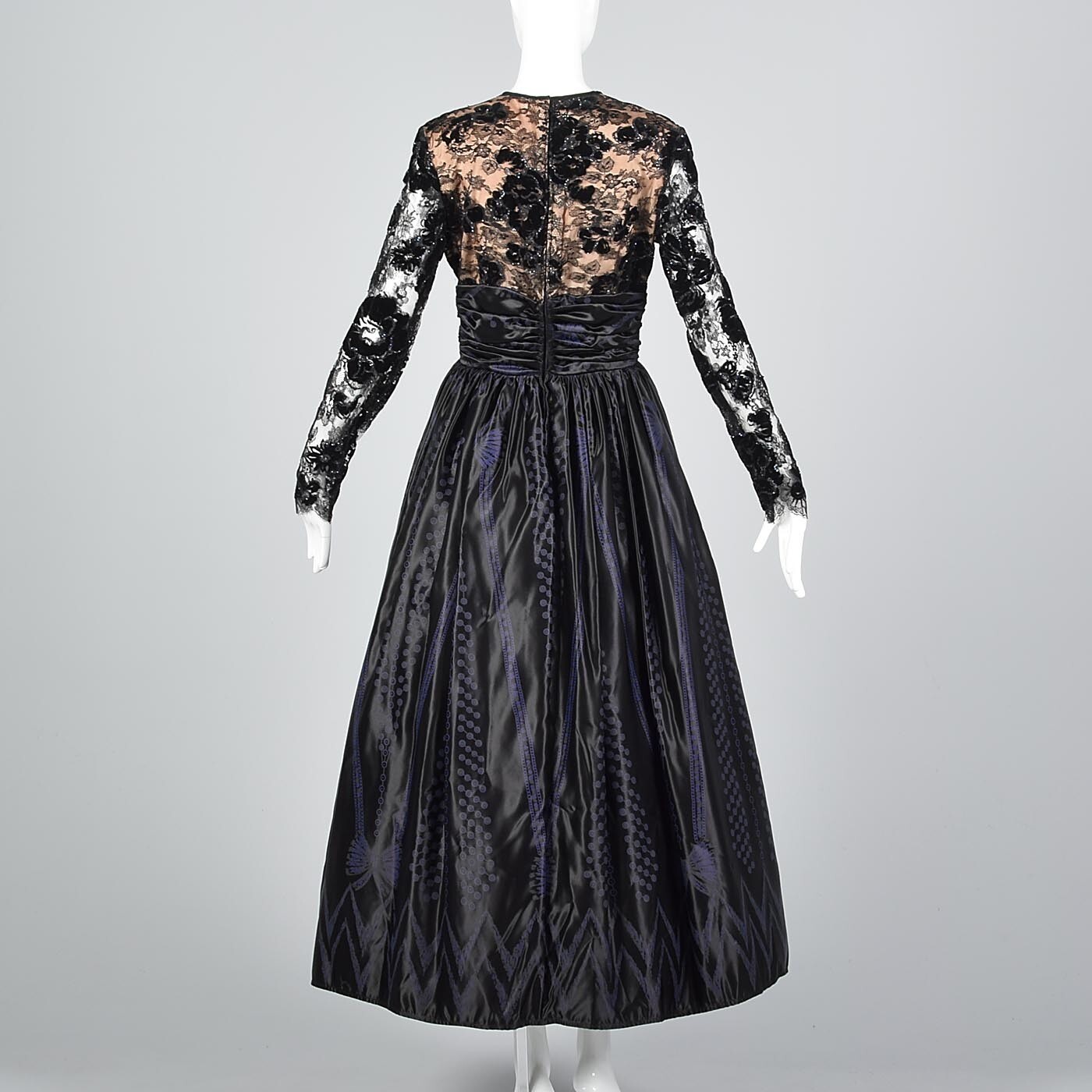 M Vintage 1980s 80s Zandra Rhodes Designer Black Formal Evening Gown Maxi Dress