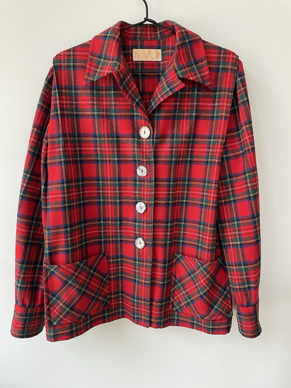 VTG 60s PENDLETON Jacket Shirt Shacket Women L 16 Wool 49er Red Tartan Plaid