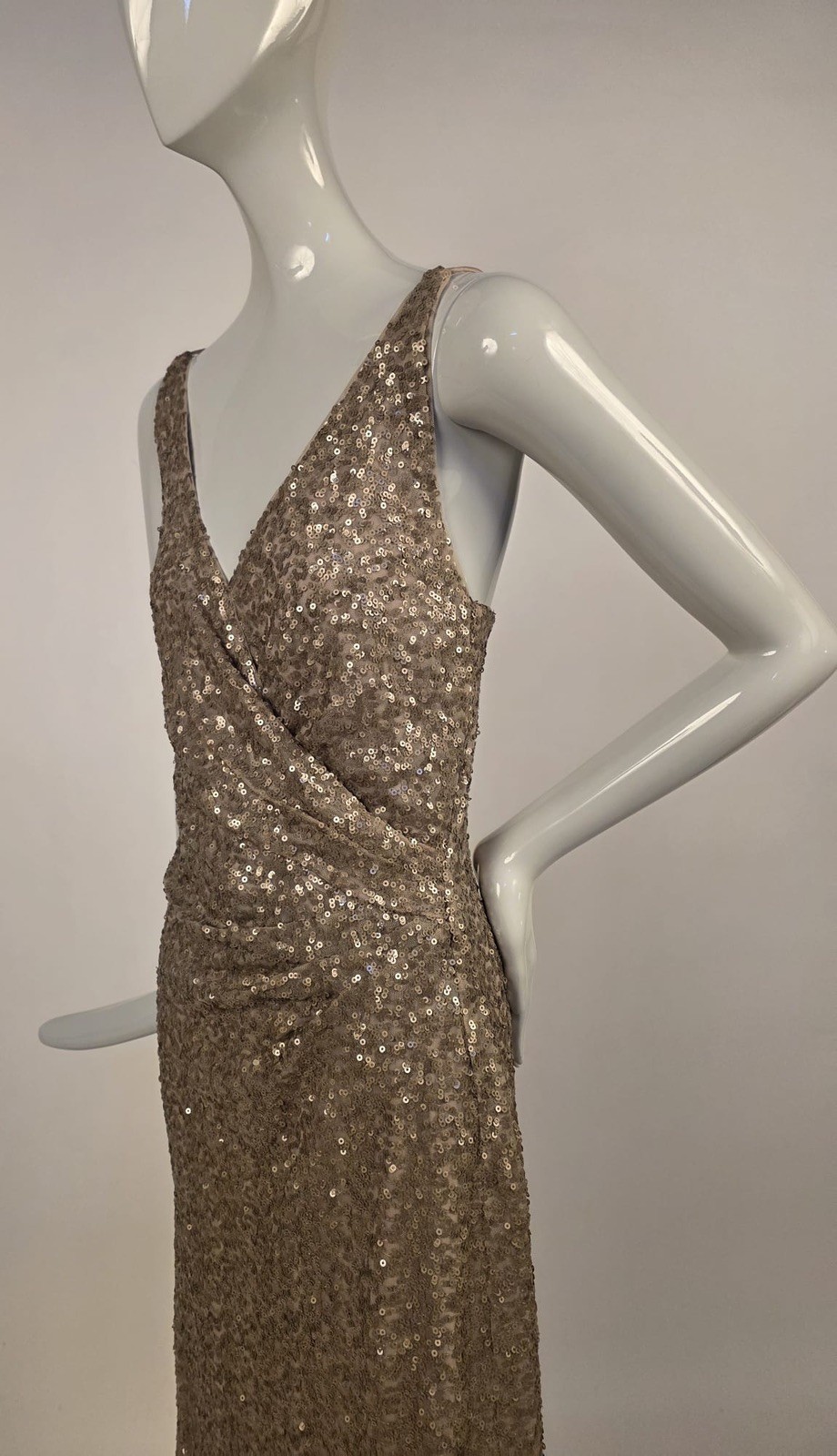 VINTAGE LATE 1990’S GOLD SEQUIN LONG EVENING DRESS BY RALPH LAUREN SIZE 10
