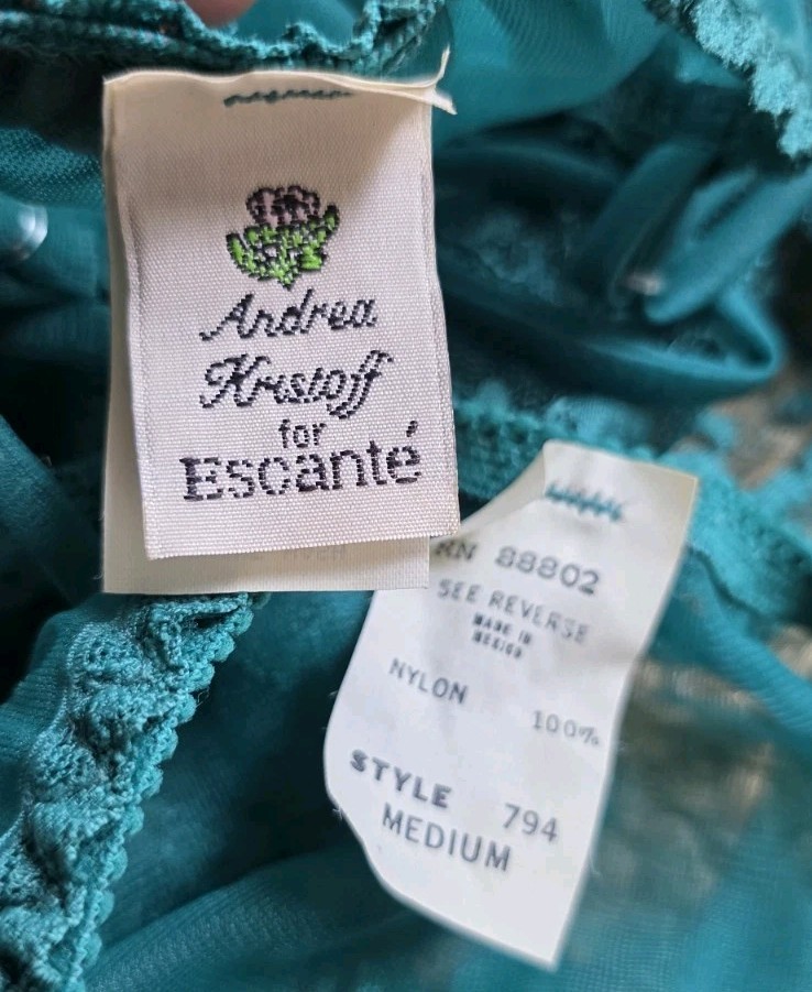 Vintage Andrea Kristoff for Escante Sheer Lace Green Ruffle Romantic Set Medium