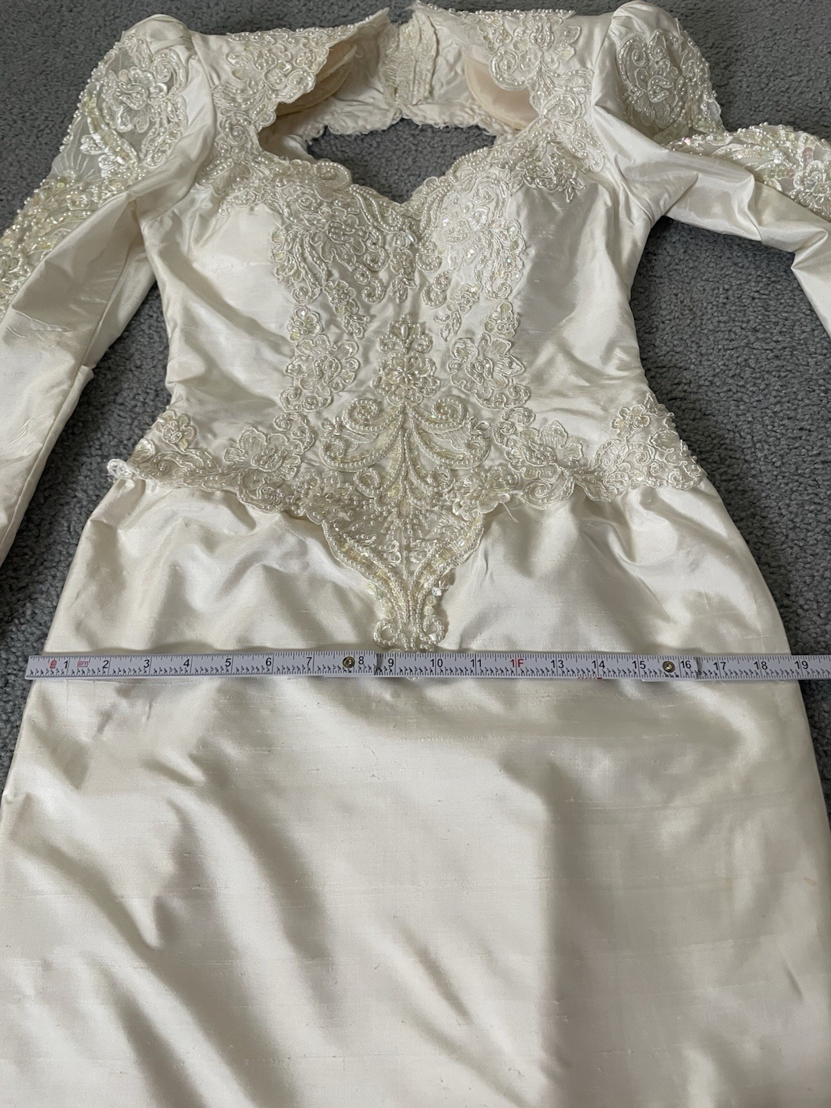 Vtg 80s Embellished Wedding Gown Sz 6 Ivory Floral Embroidery Removable Train