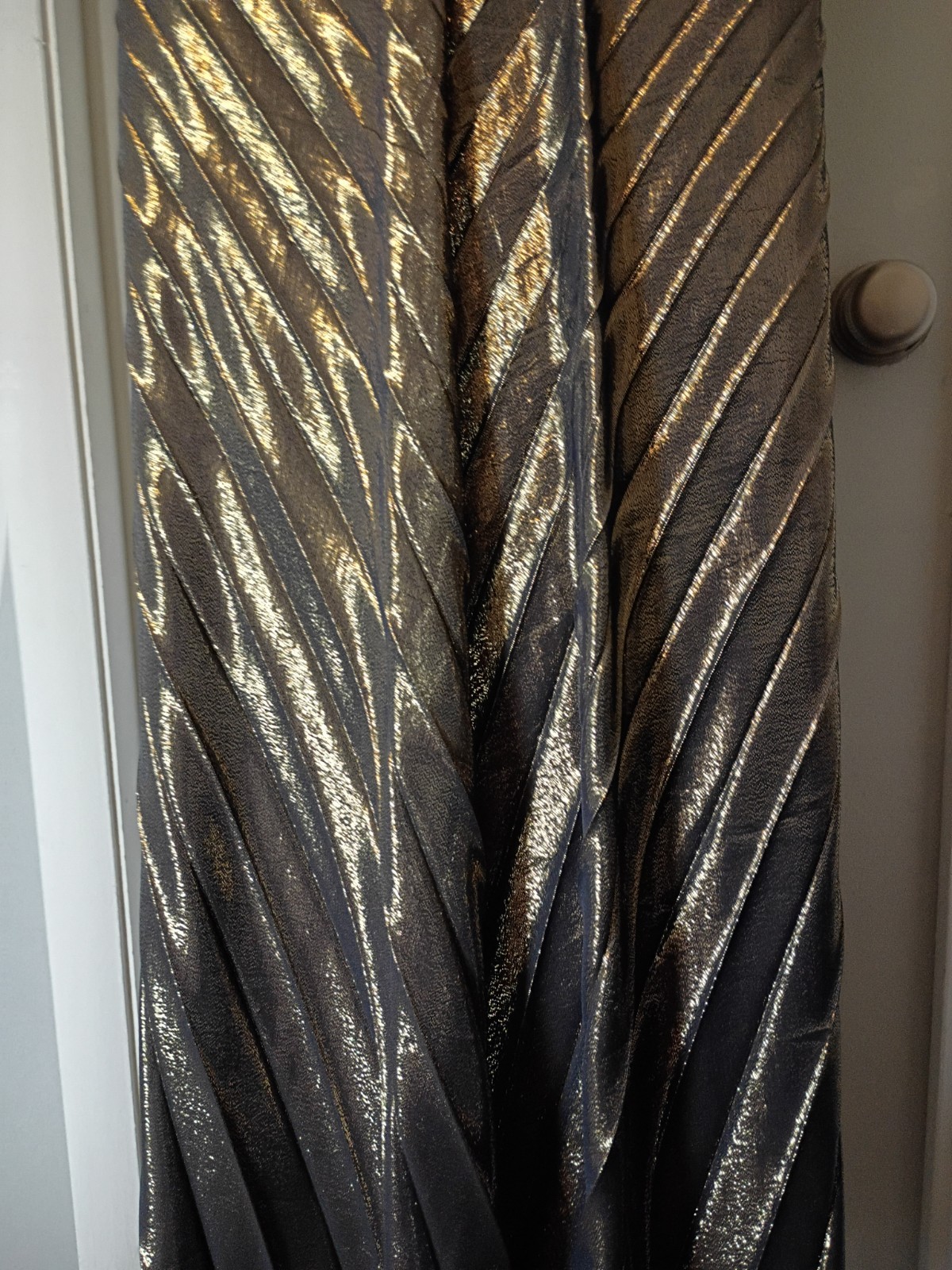 Vtg Lillie Rubin Bronze Gold Slinky Pleated Long Formal Dress Sz M Strappy