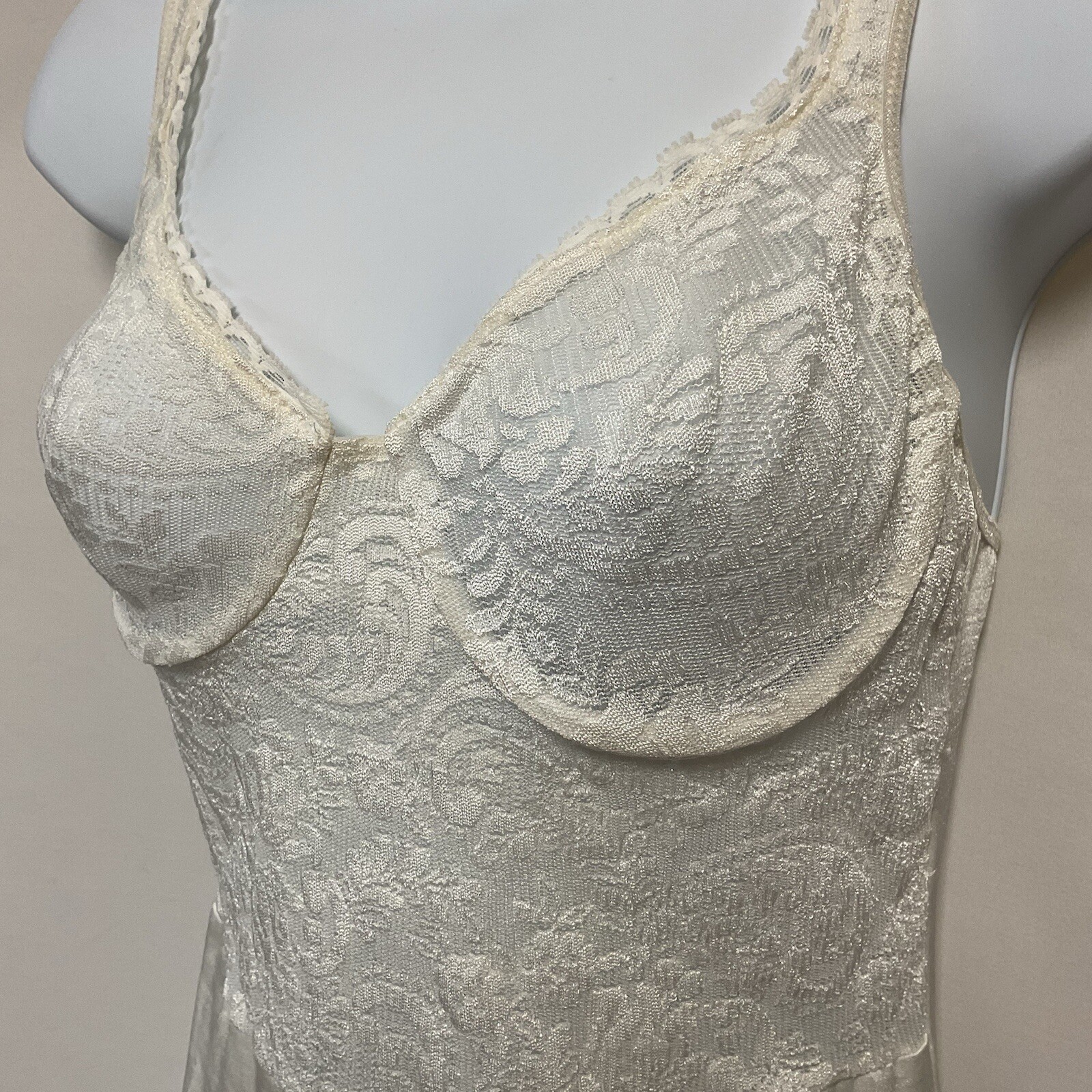 Vintage Warners 36 White Lace Passion Satin Underwire Bra Shaper Slip Lingerie