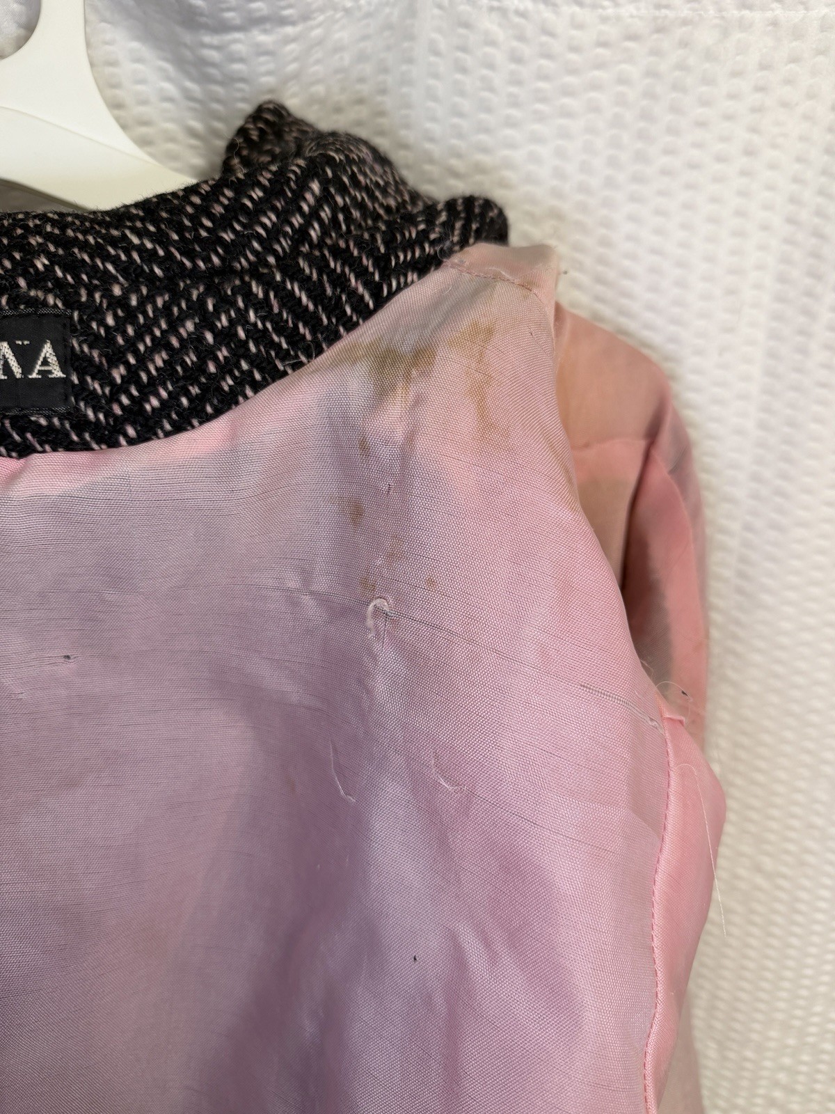 Vintage Casa De Lana Uruguay 100% Pure New Wool Herringbone Pink Lining Coat 16