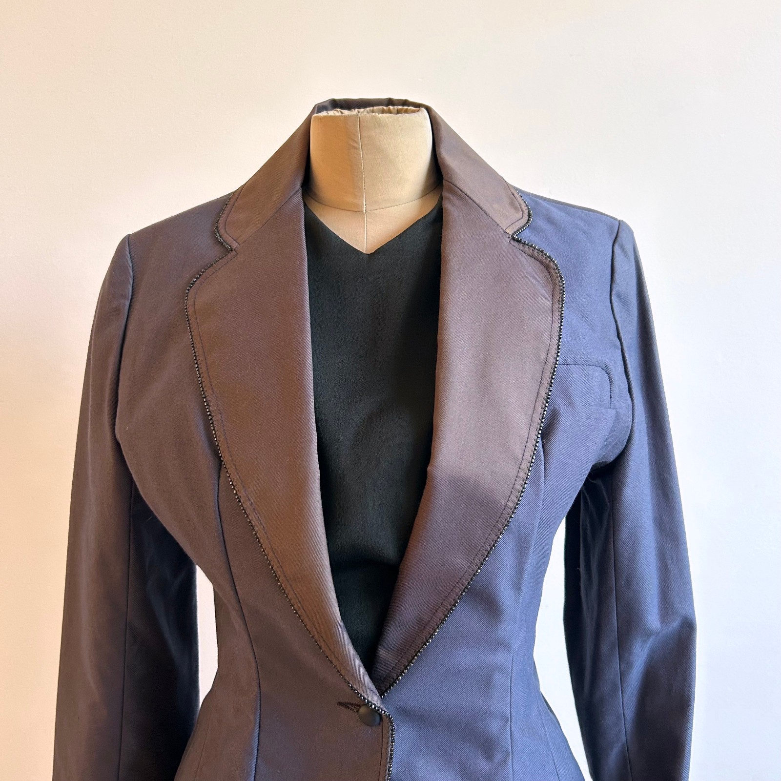 1950s Vintage Purple Twill Studded Trim Tailored Jacket Maisel Era sz S 6 8 50s