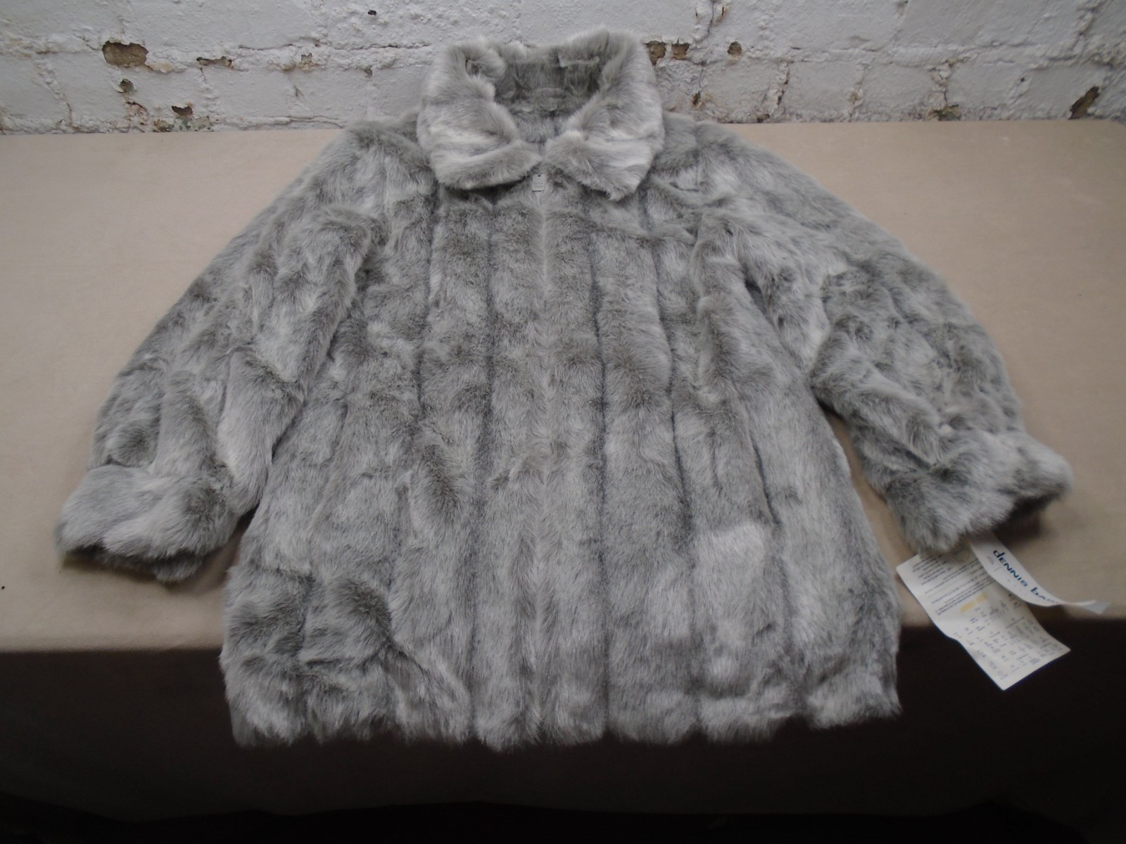 Vintage Dennis Basso Pelted Faux Mink Gray Jacket Coat Zip Front Medium NWT!