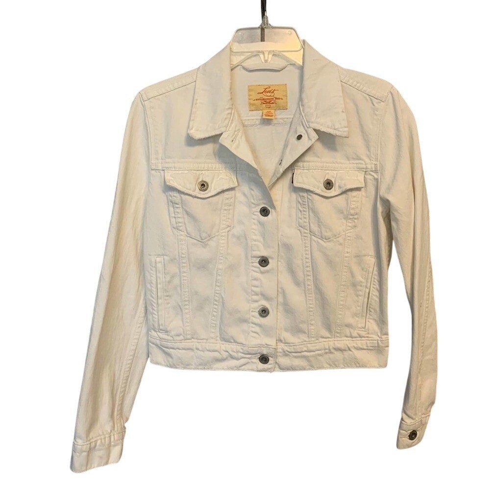 Levis Vintage Denim Trucker Jacket Womens Medium White Classic Button Front Coat