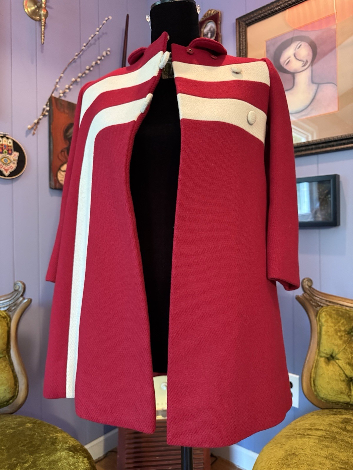 Vintage 60s F.W. Fischer Space Age Pop Art Mod Wool Coat Size XS