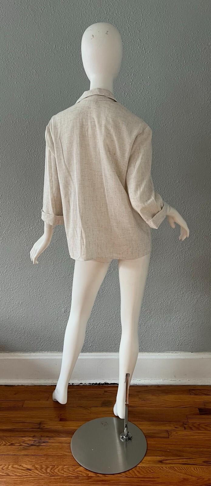 Vintage 70s Light Beige Oversized Thin Casual 3/4 Sleeve Open Blazer Jacket S