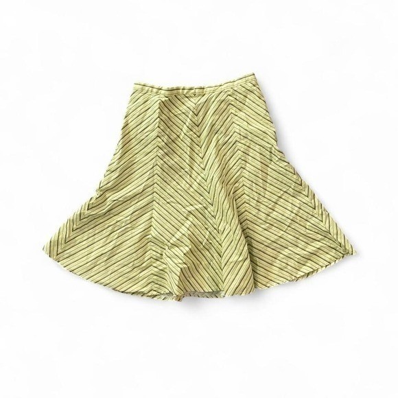 Tracy Evans Striped A-Line Skirt Womens 9 Yellow Green Good Vintage Chevron 90s