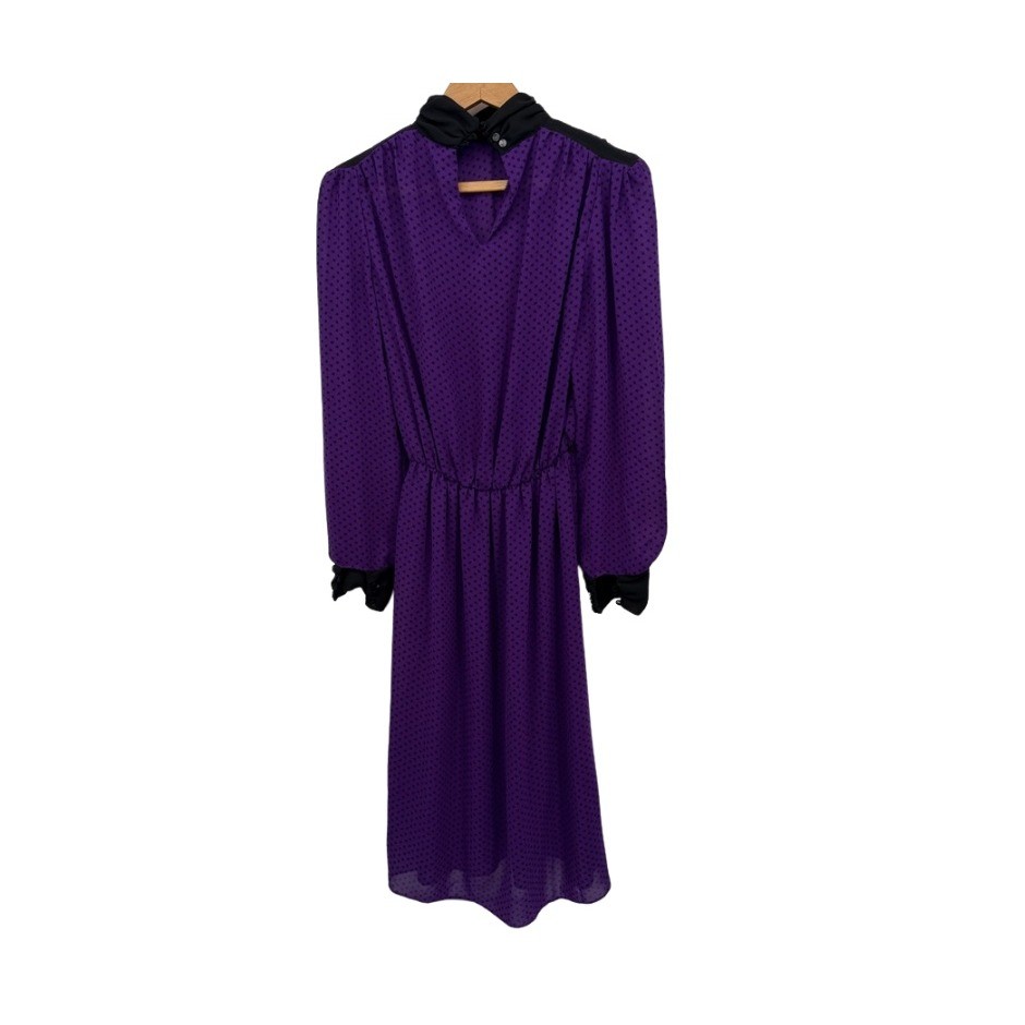 Alexis Fashions VTG Midi Dress Purple Polka Dot Retro Mod Secretary Size MD**