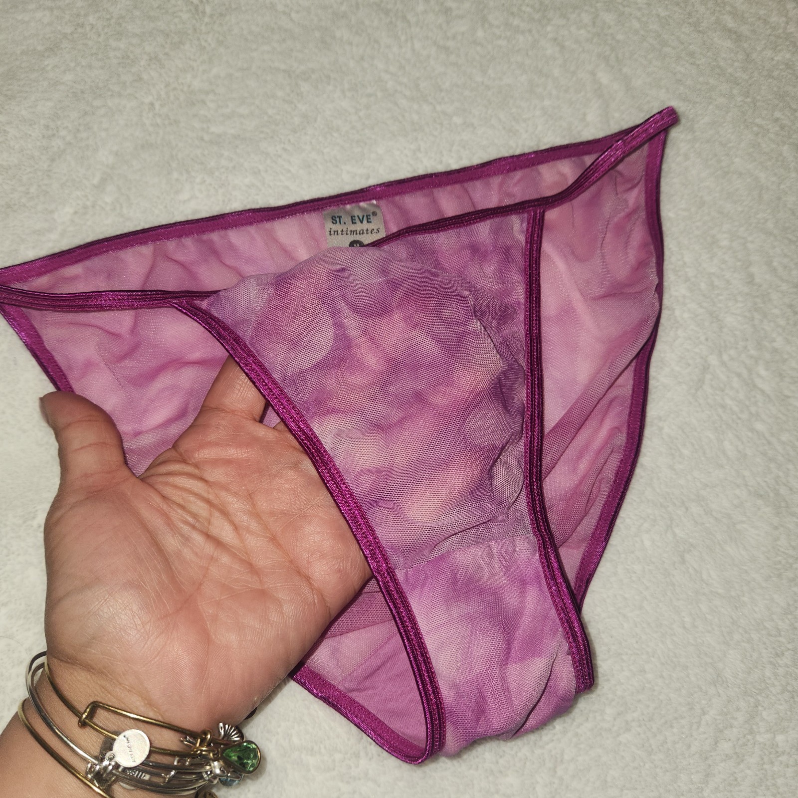 Y2K Vintage St. Eve String Bikini Panties Underwear Sheer Mesh Med Pink Purple