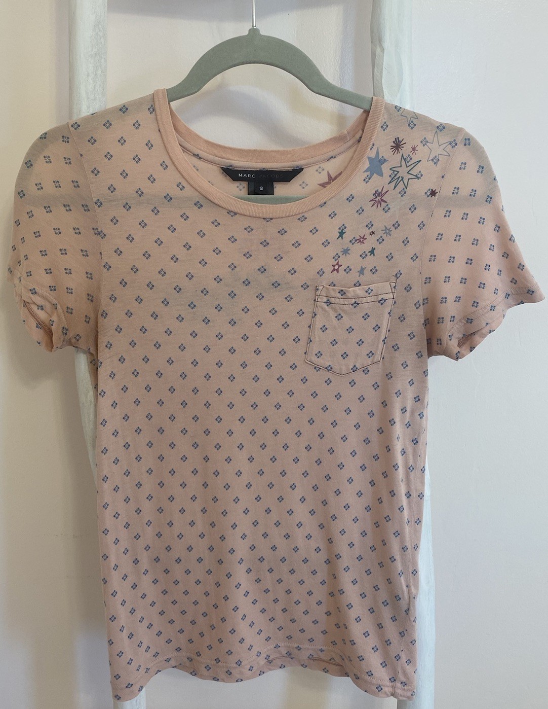 Marc Jacobs The Star Gazer Women’s S Pink Geometric Star Vtg Graphic Pocket Tee
