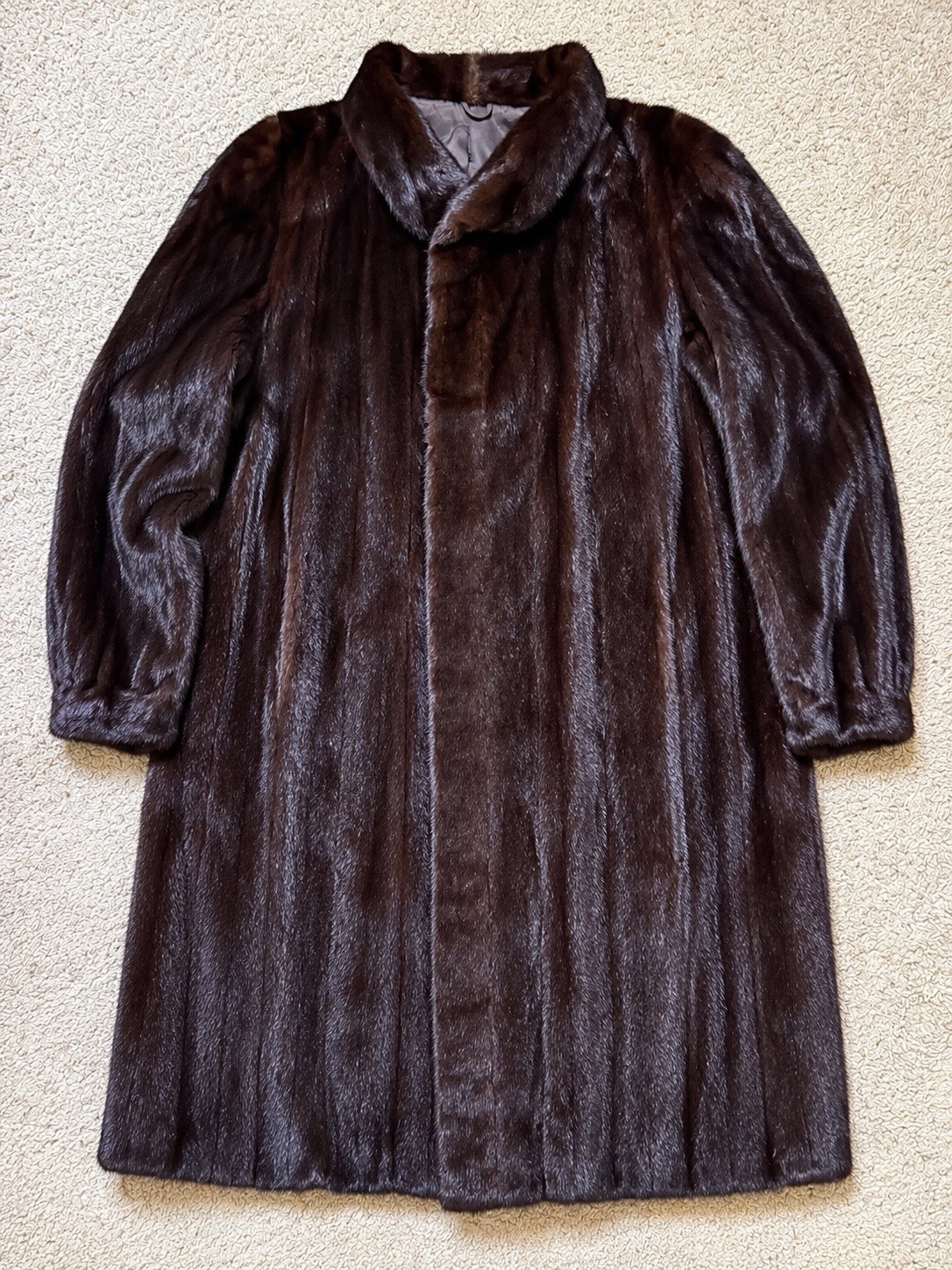 Vintage Nina Ricci Paris 47″ Long Dark Brown Genuine Mink Fur Coat M/L