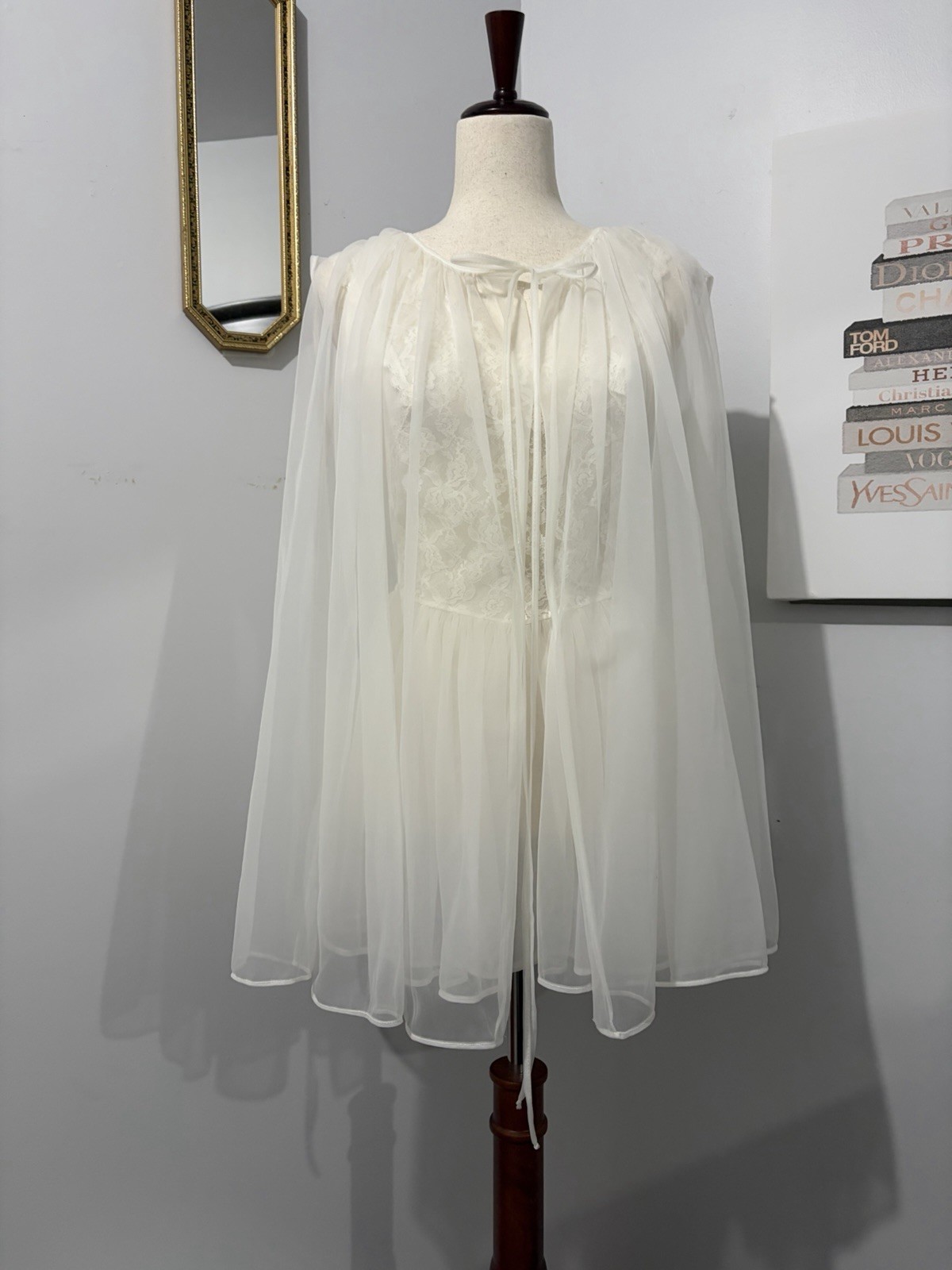 Rare Vintage 1970’s Jer Marai Chiffon Babydoll Bridal Set Size Medium