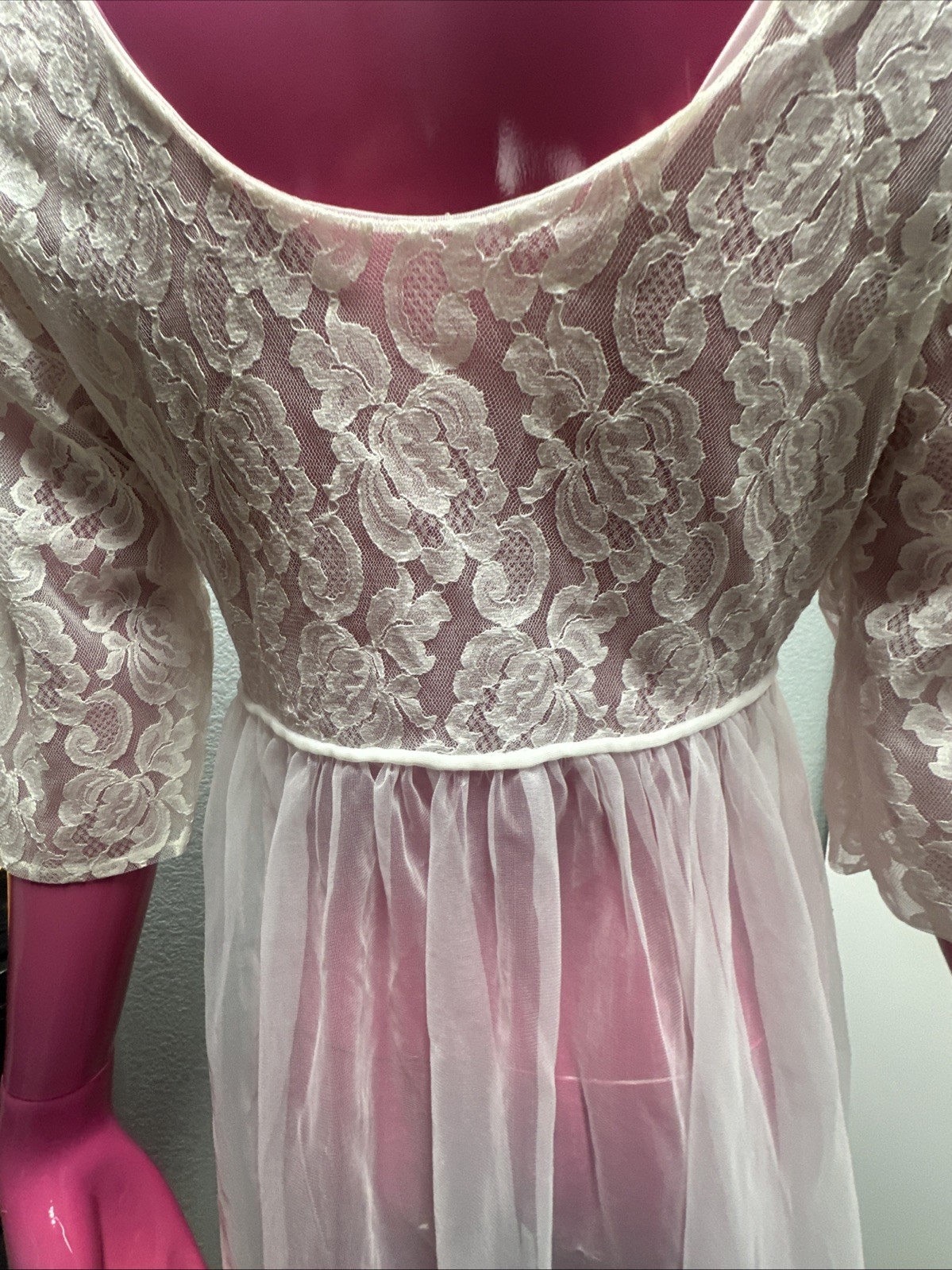 Lisette Lace Peignoir White Nightgown Lingerie Sheer 100% Nylon USA 2 Piece VTG