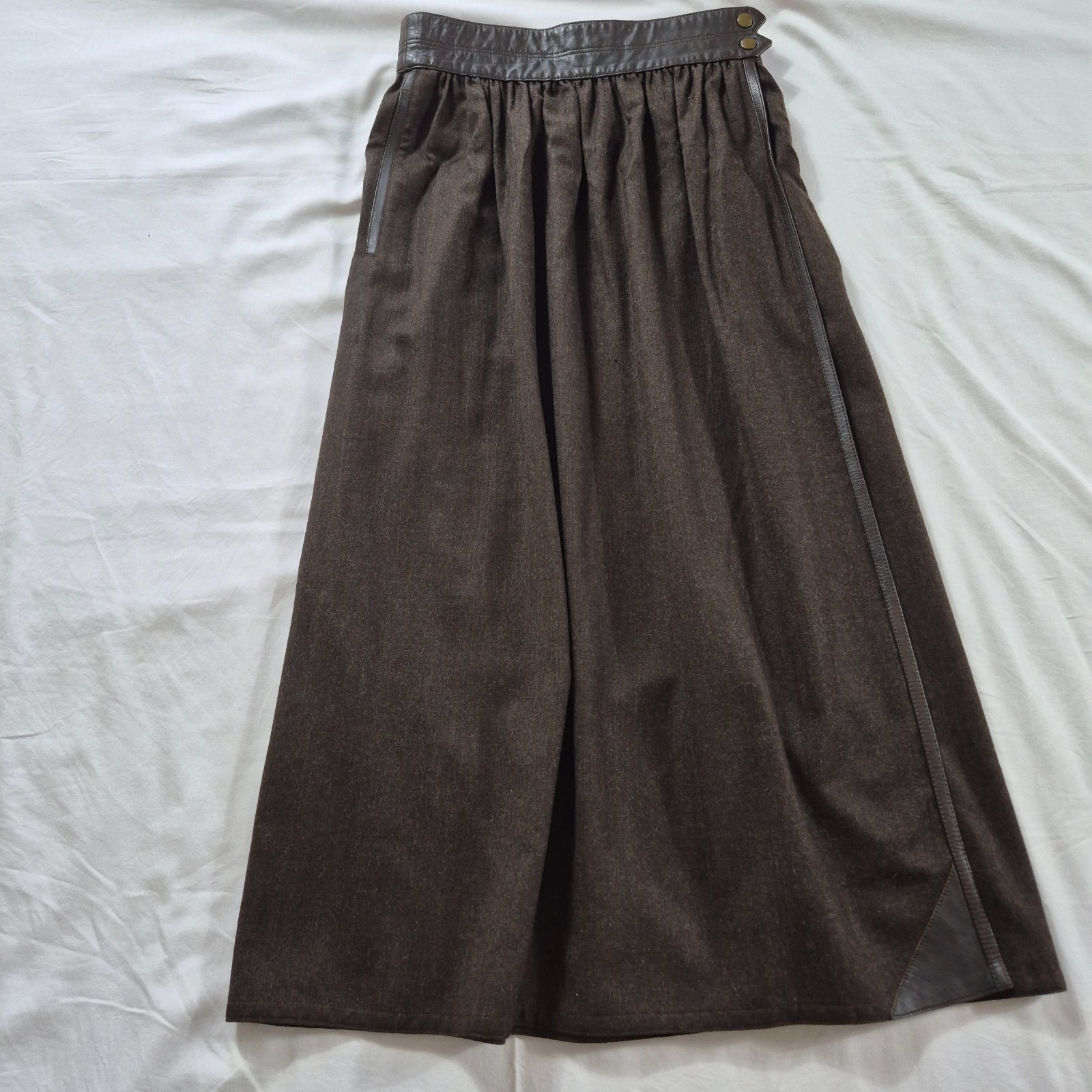 Vintage ESCADA Skirt Made in West Germany Wool Cashmere Leather Brown Midi S