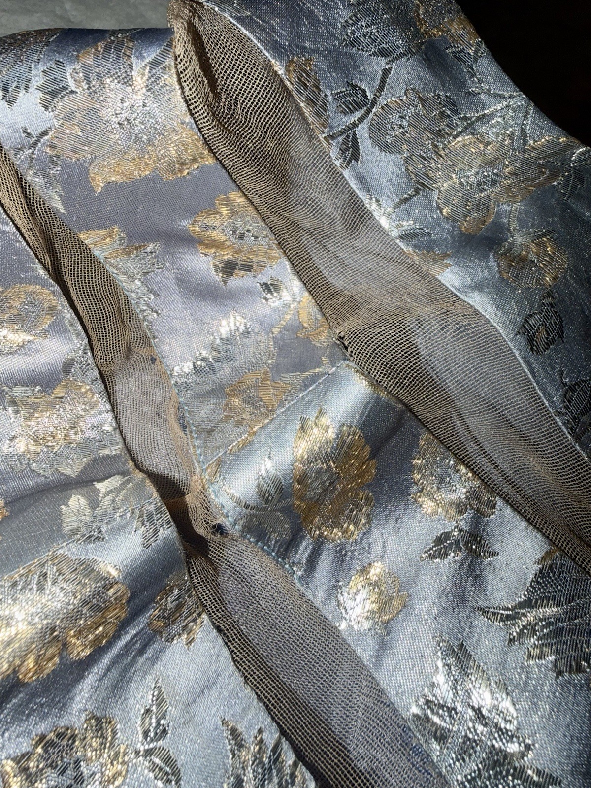 Vintage 1960s Peggy Hunt Silk Brocade Cocktail Dress 26” Waist Gold Floral