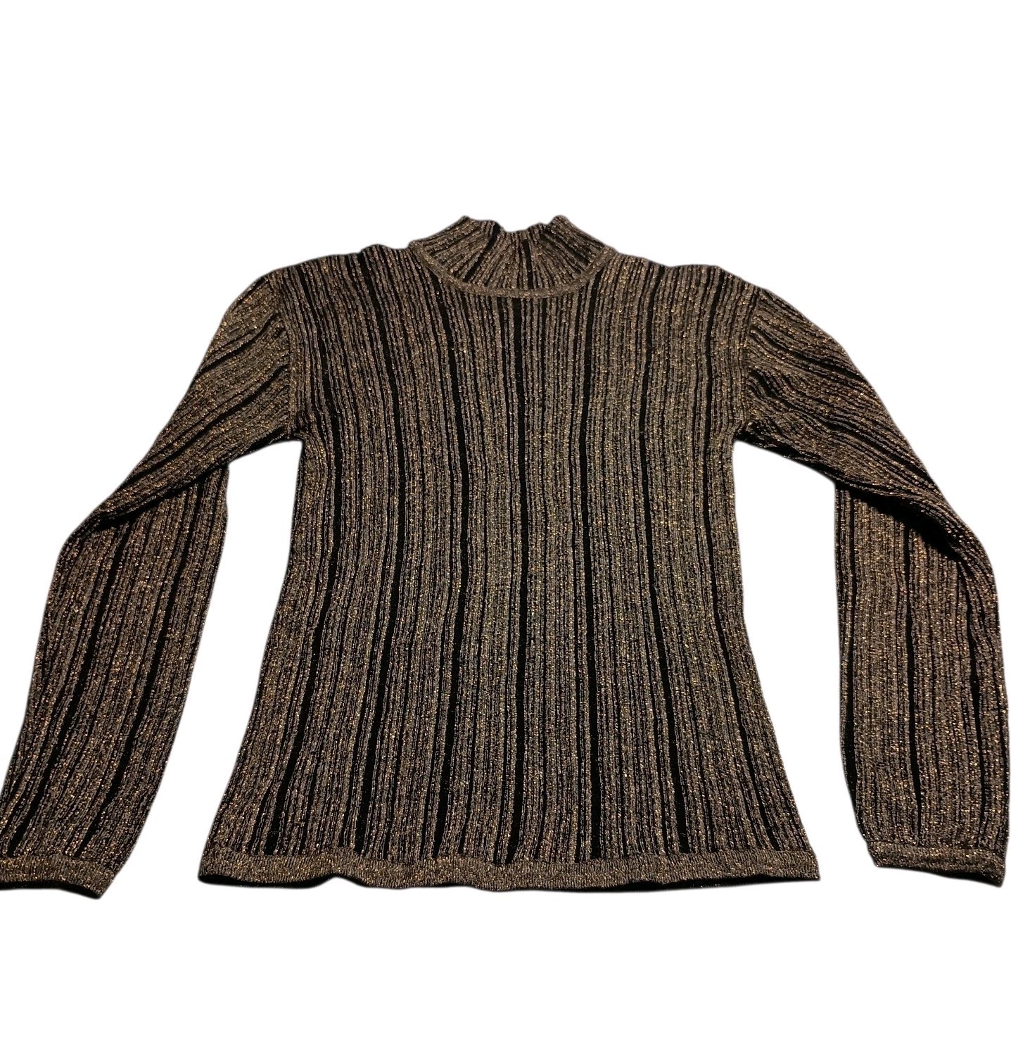 Vintage 70s Women Gold Metallic Sweater Mock Ribbed Hong Kong Darm Academia