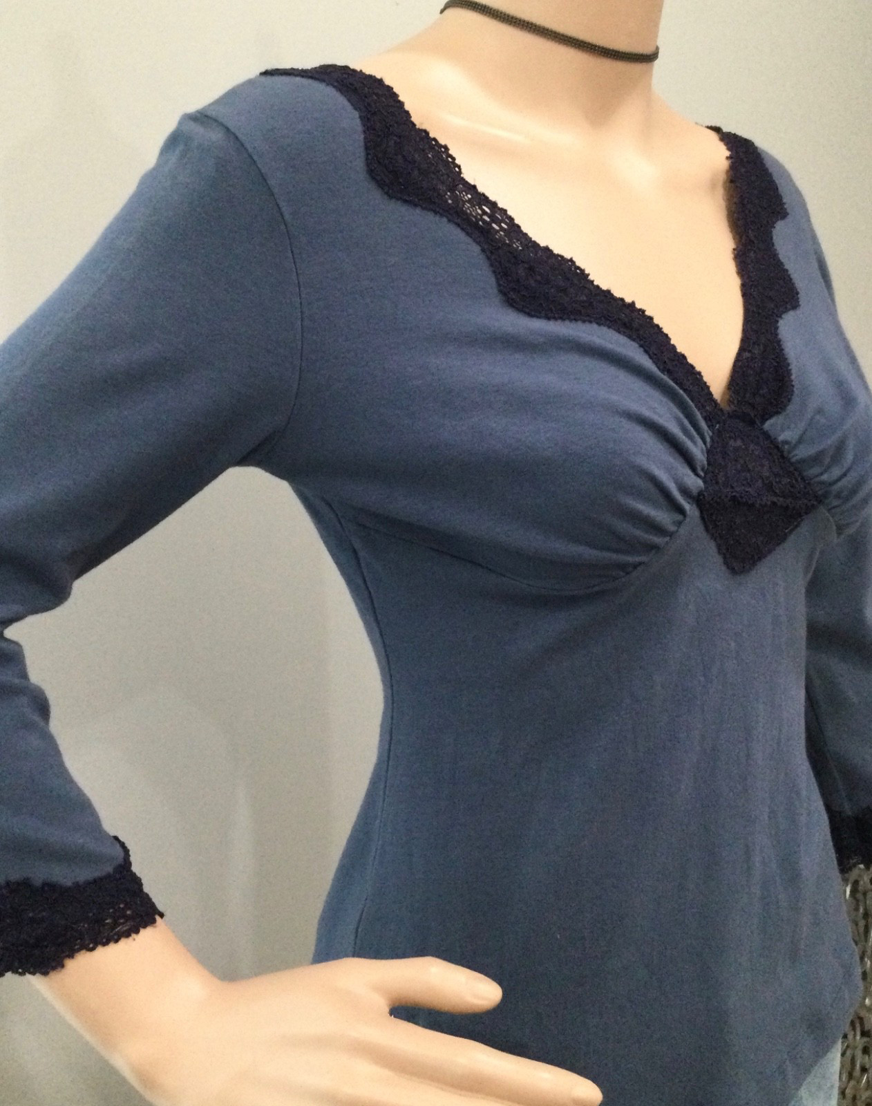 NWT Anthropologie Ann Ferriday Dusty Blue Lace Trim Romantic Top M Bella Swan