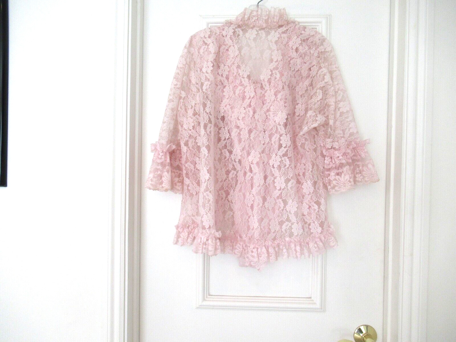 DELORES Poirette ILGWU Pink Silky Lace Teddy Romper Bodysuit Cover-up Small NEW