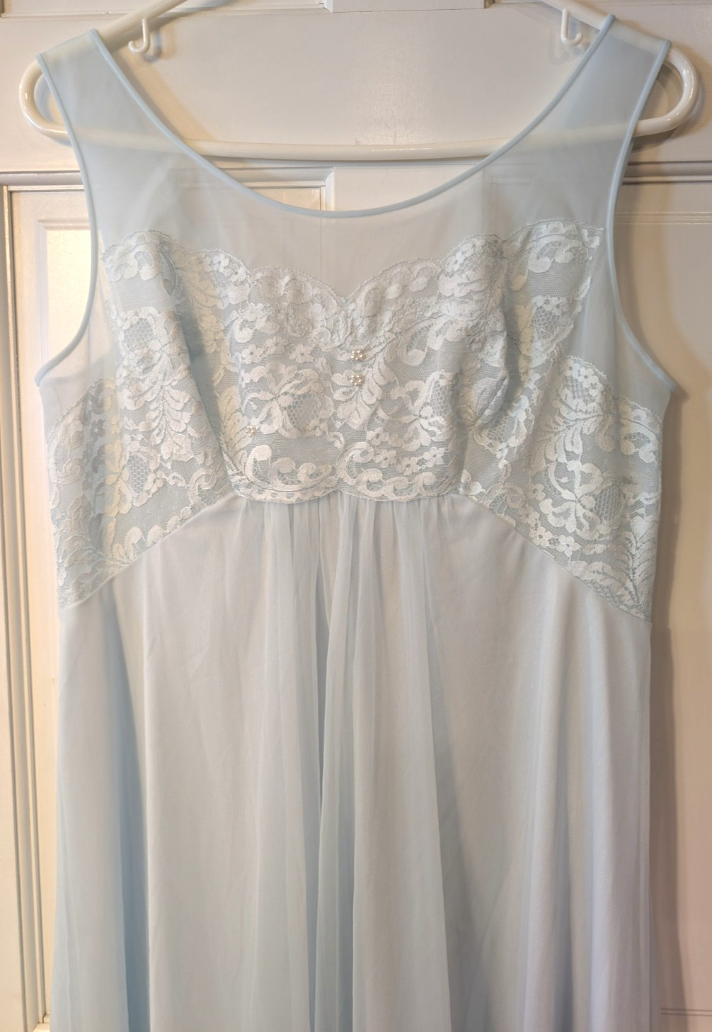Vintage Shadowline Peignoir Nightgown Robe Set Women’s Lt Blue Chiffon Long