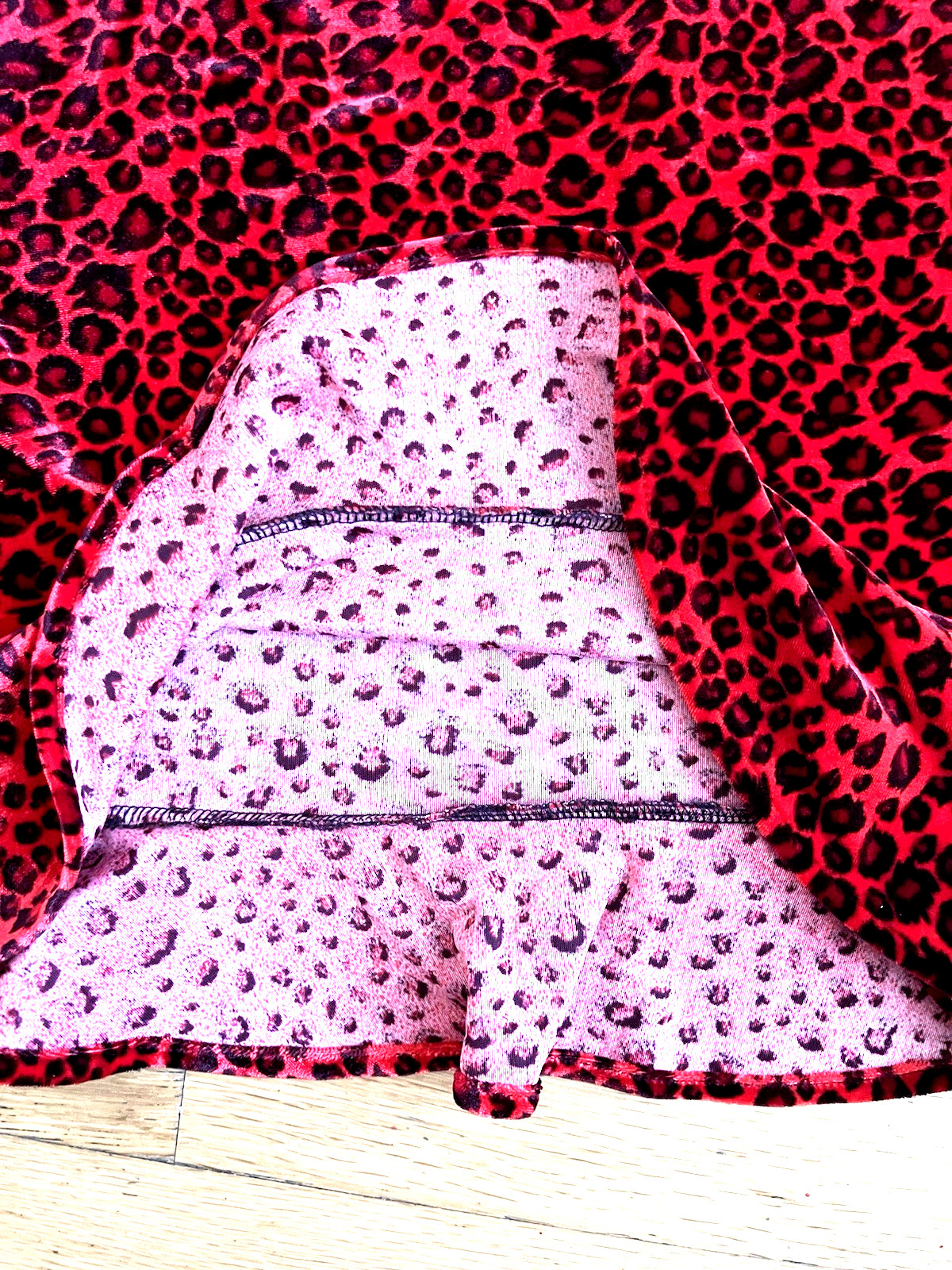 Vintage 90s Sans Souci Leopard Red Velvet Skirt M Goth Punk Ruffle Hem Stretch