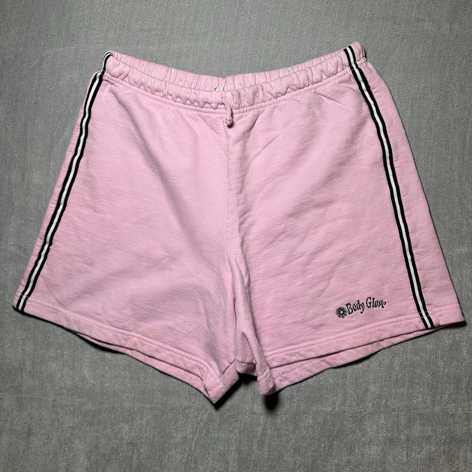 Vintage 90s Women’s Pink Body Glove Flower Shorts W/ Black White Stripe Size L