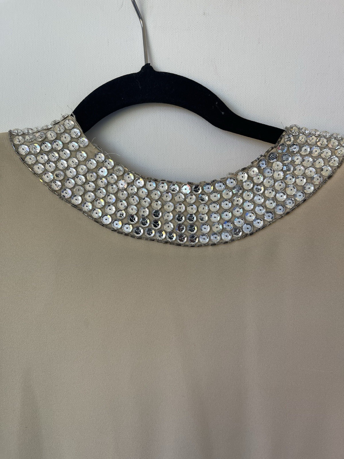 Vintage Pamela Dennis New York 100% Silk Beaded Jewel Collar Cocktail Dress Crea
