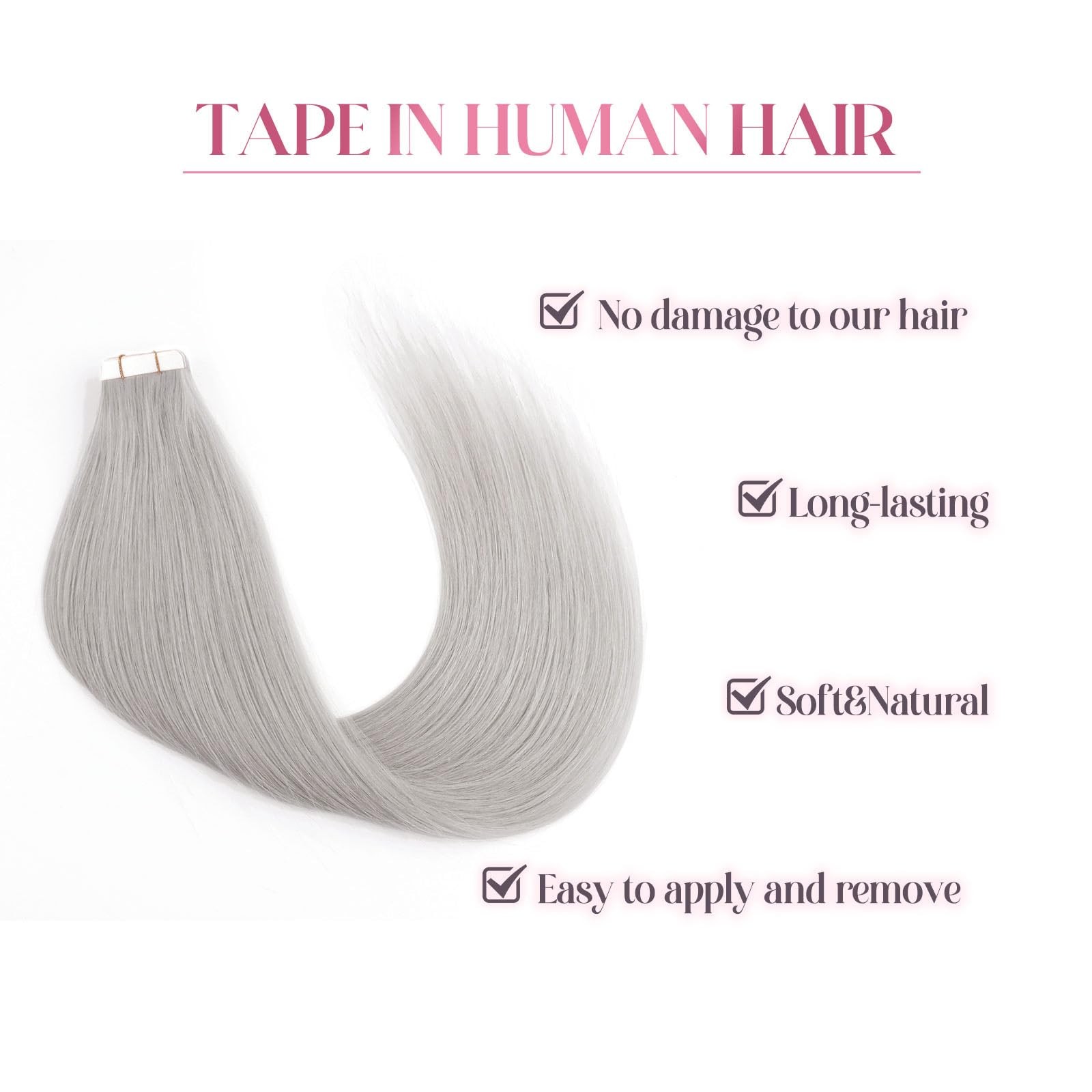 Sixstarhair Remy Human Hair Tape-in Extensions Silver Gray Silky Straight