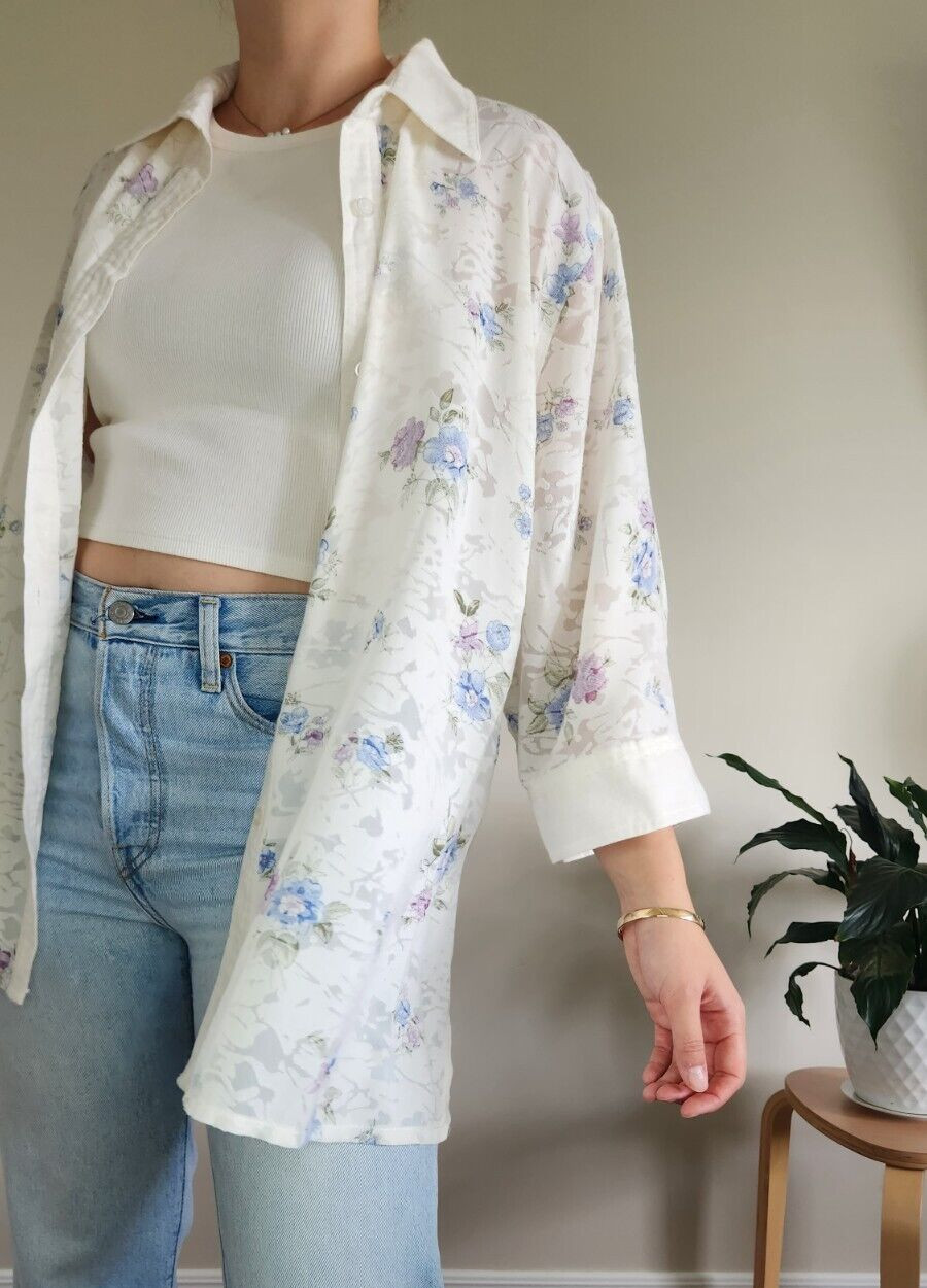 EUREKA Vintage White and Floral Button Up Shirt (Fits Size 10-14)