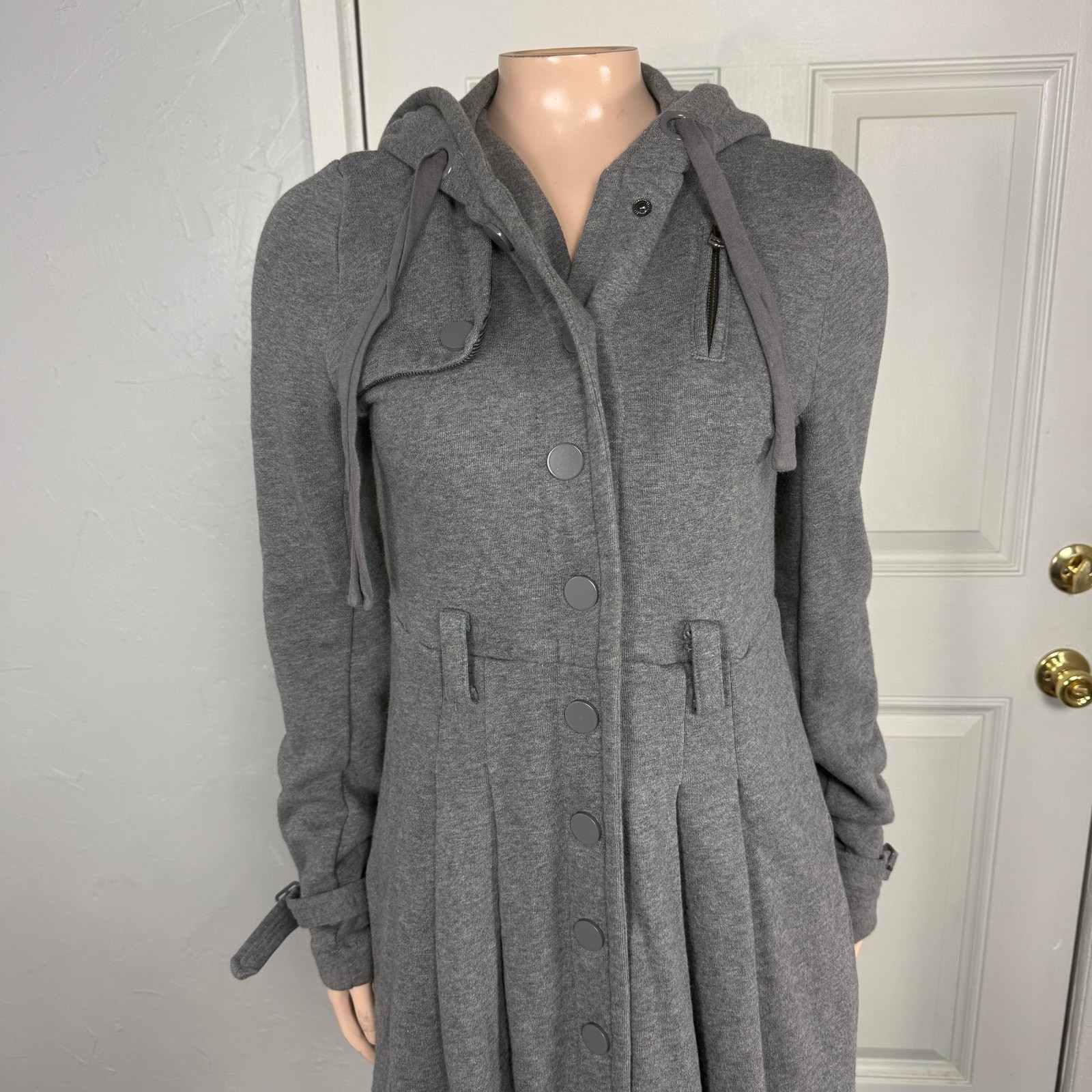 Armani Exchange Women’s Jacket S Pleated Knit Button Designer Long Hooded W4-28