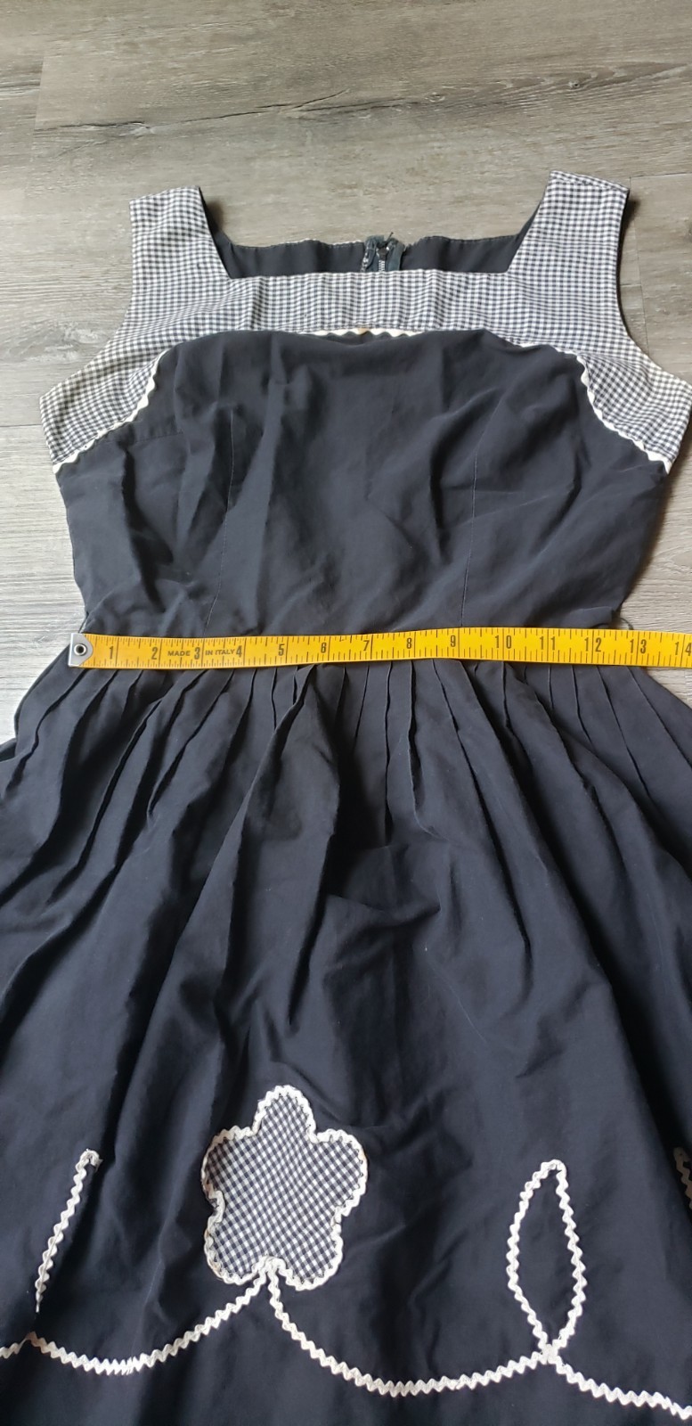 VTG 50s Black Gingham Rockabilly Dress Sz XS/S? Fit Flare Pinup Trad Wife DAMAGE