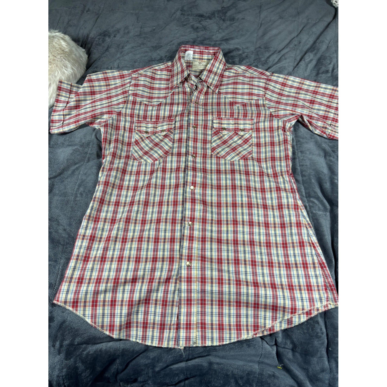Vintage Dee Cee Brand Womens Red Plaid Western Pearl Snap Short Sleeve Shirt M