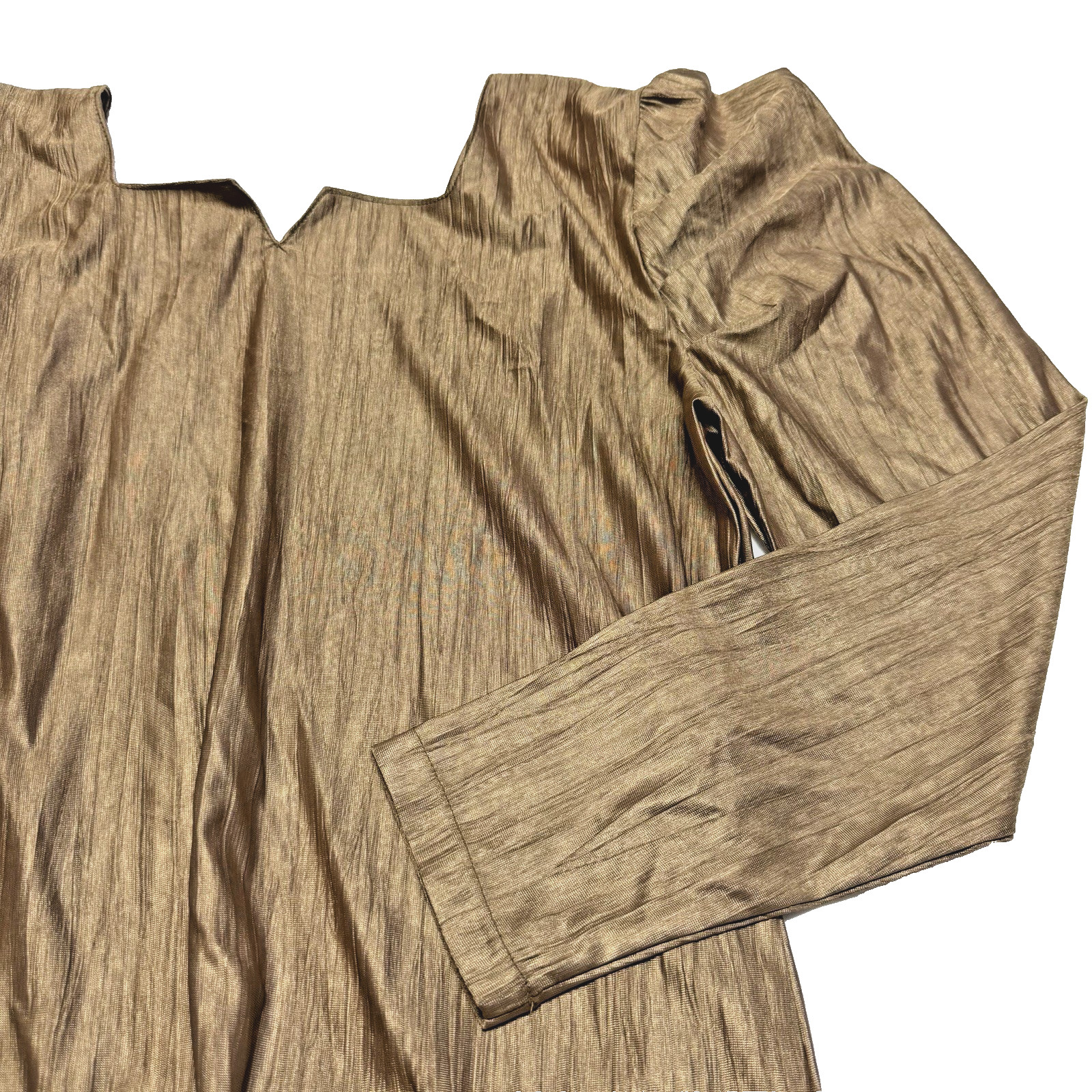 Vintage 90s Made in Japan CREA Bronze Gold Micro Pleated Metallic Top Blouse S/M