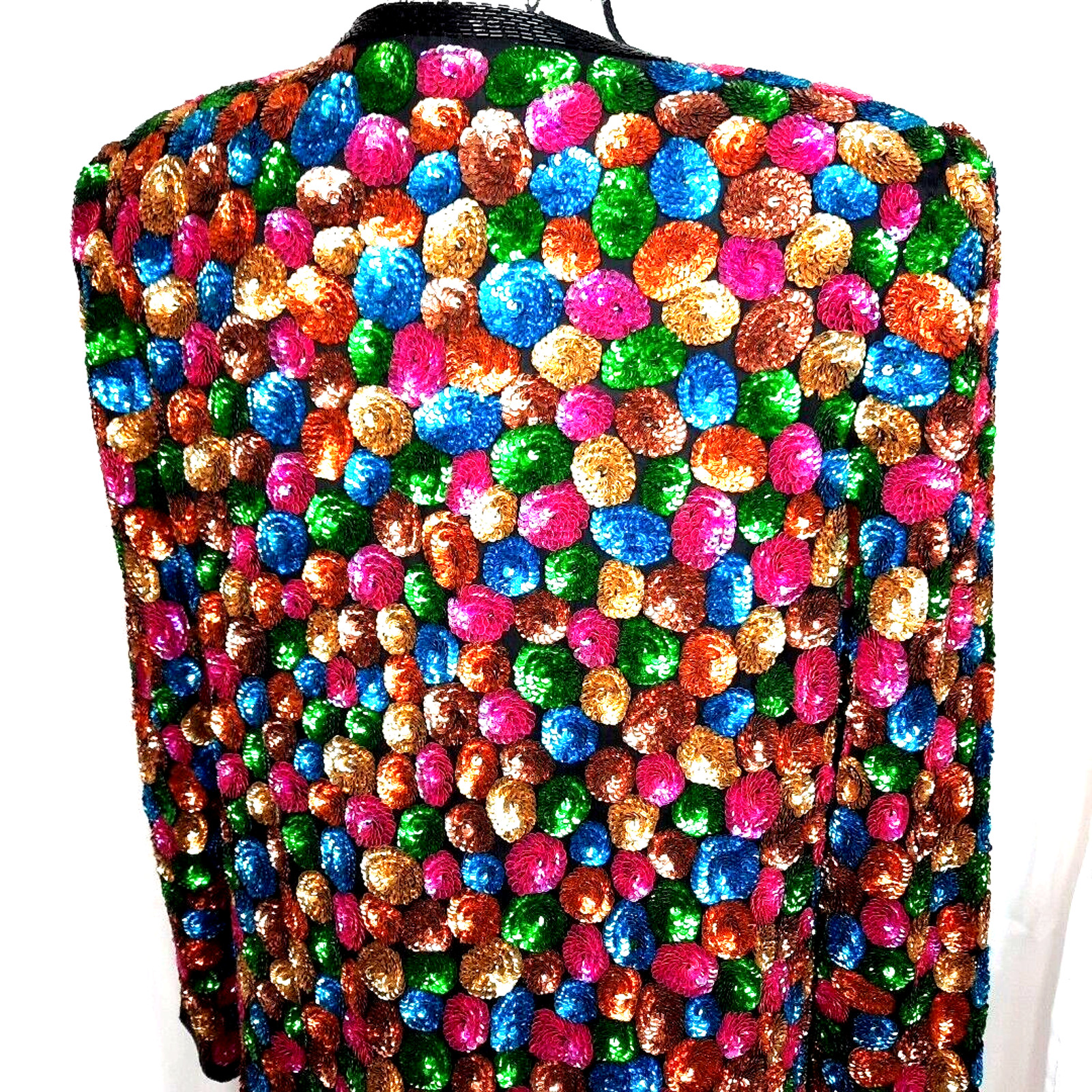 Vtg Beaded Sequin Silk Statement Jacket Medium Black Colorful Dopamine Festival