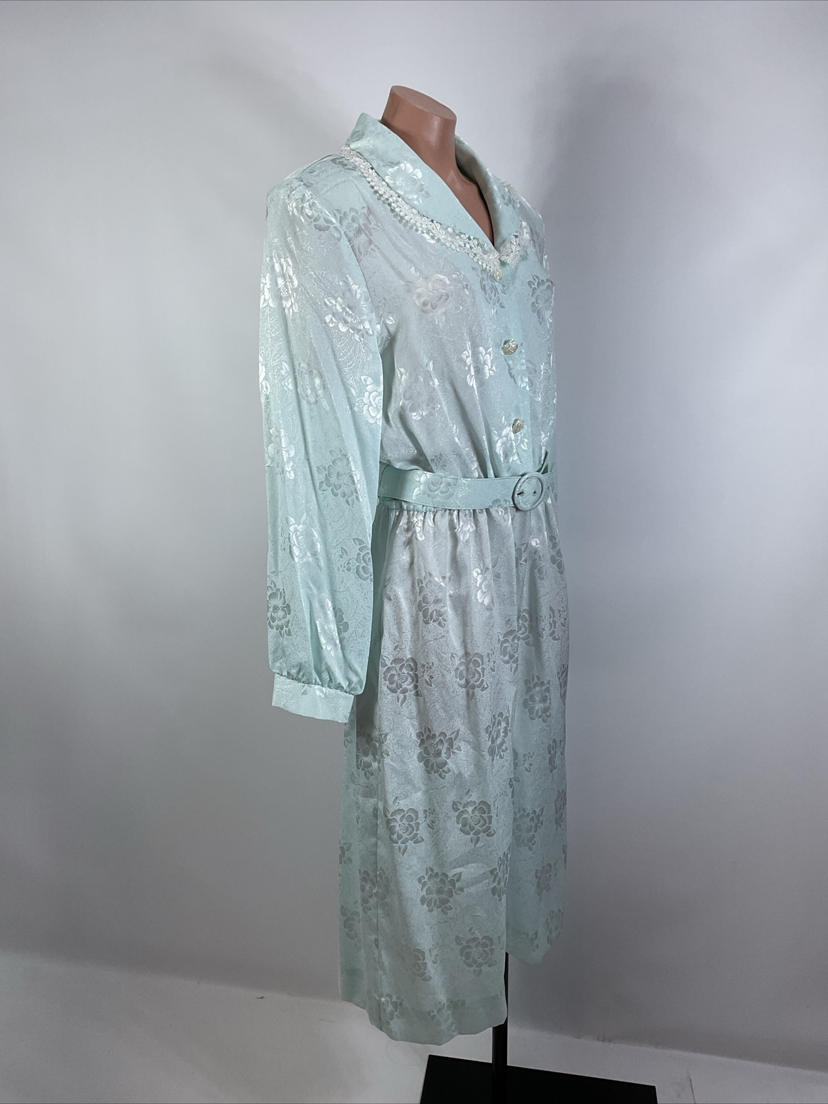 Vintage Victoria Morgan Floral Dress Secretary 80s NOS Belted Shiny Cottagecore