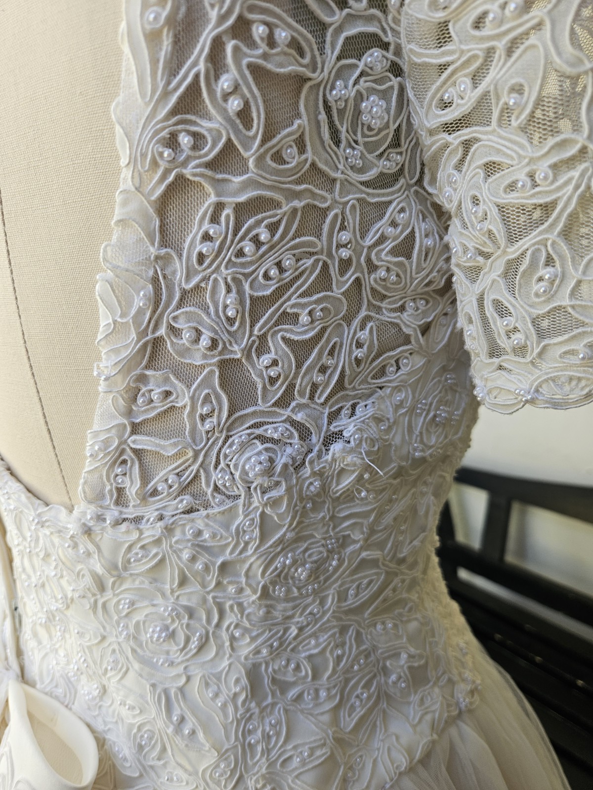Vintage 90s-y2k Wedding Dress Ballgown Tulle Plus Size 16/18 Sleeves Lace Bridal
