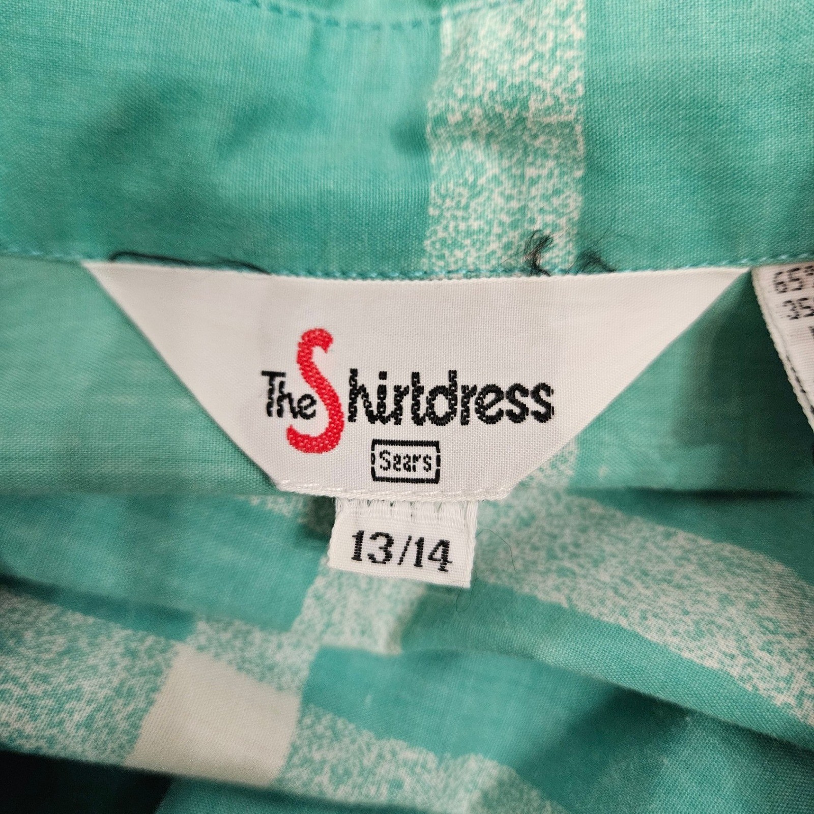 Vintage Sears The Shirtdress Teal Green Plaid Button Down Midi Dress 13/14 i69