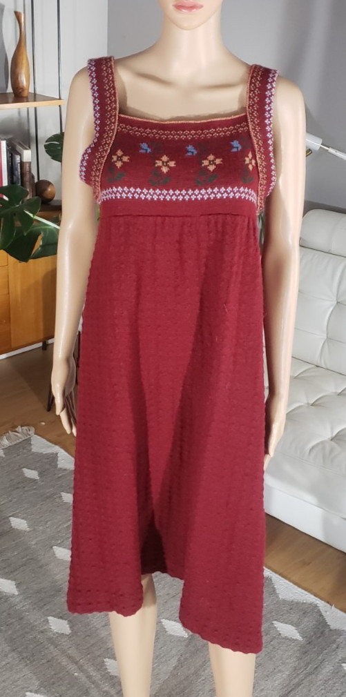 Great Times Vintage 1970’s Floral Acrylic Knit Sweater Dress Hippie Boho
