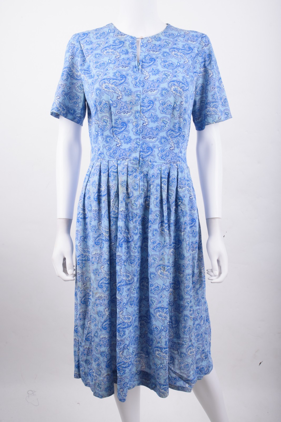 Vintage 60s Shelton Stroller Womans Dress Sz 14 14.5 Blue Paisley Jersey Stretch