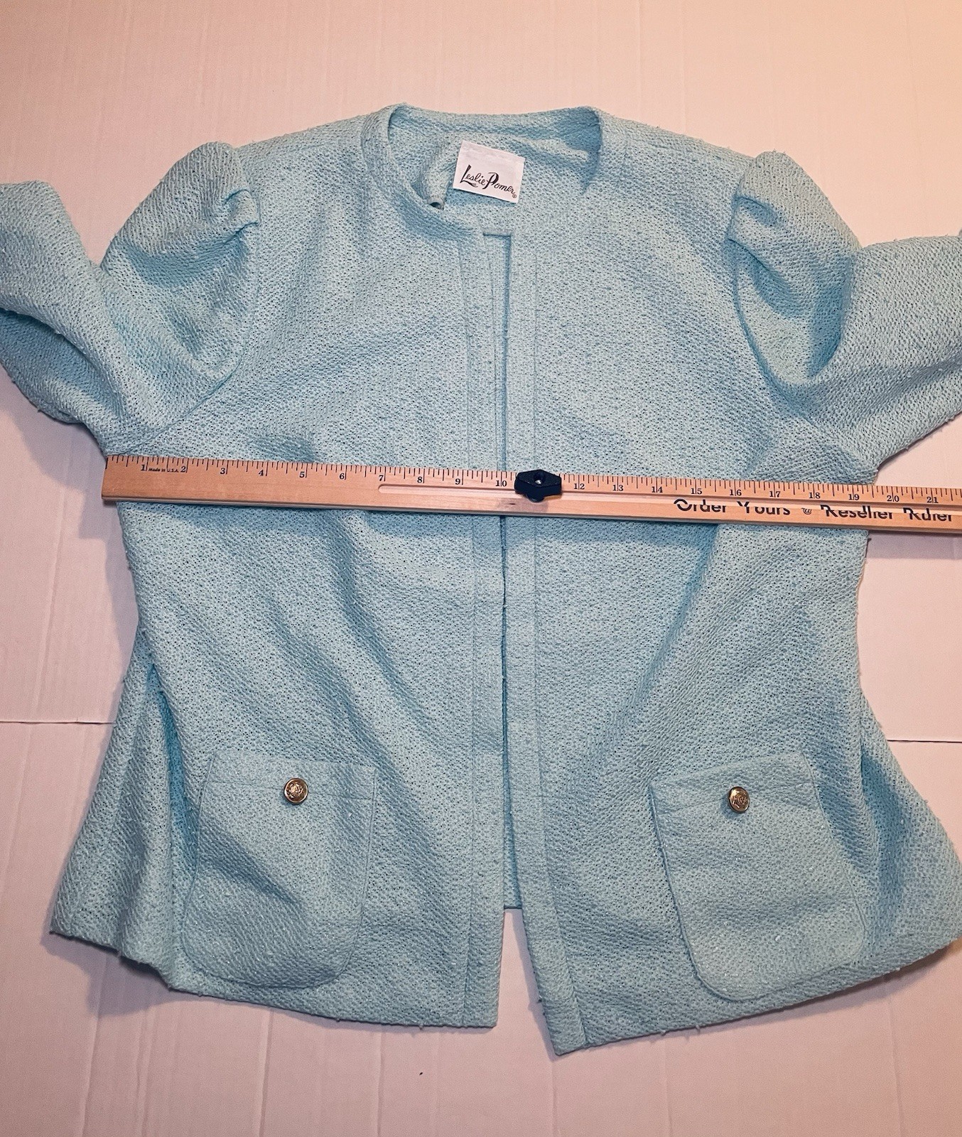 Vintage Leslie Pomer 50s 60s Light Blue Tweed Blazer Suit Dress 14B
