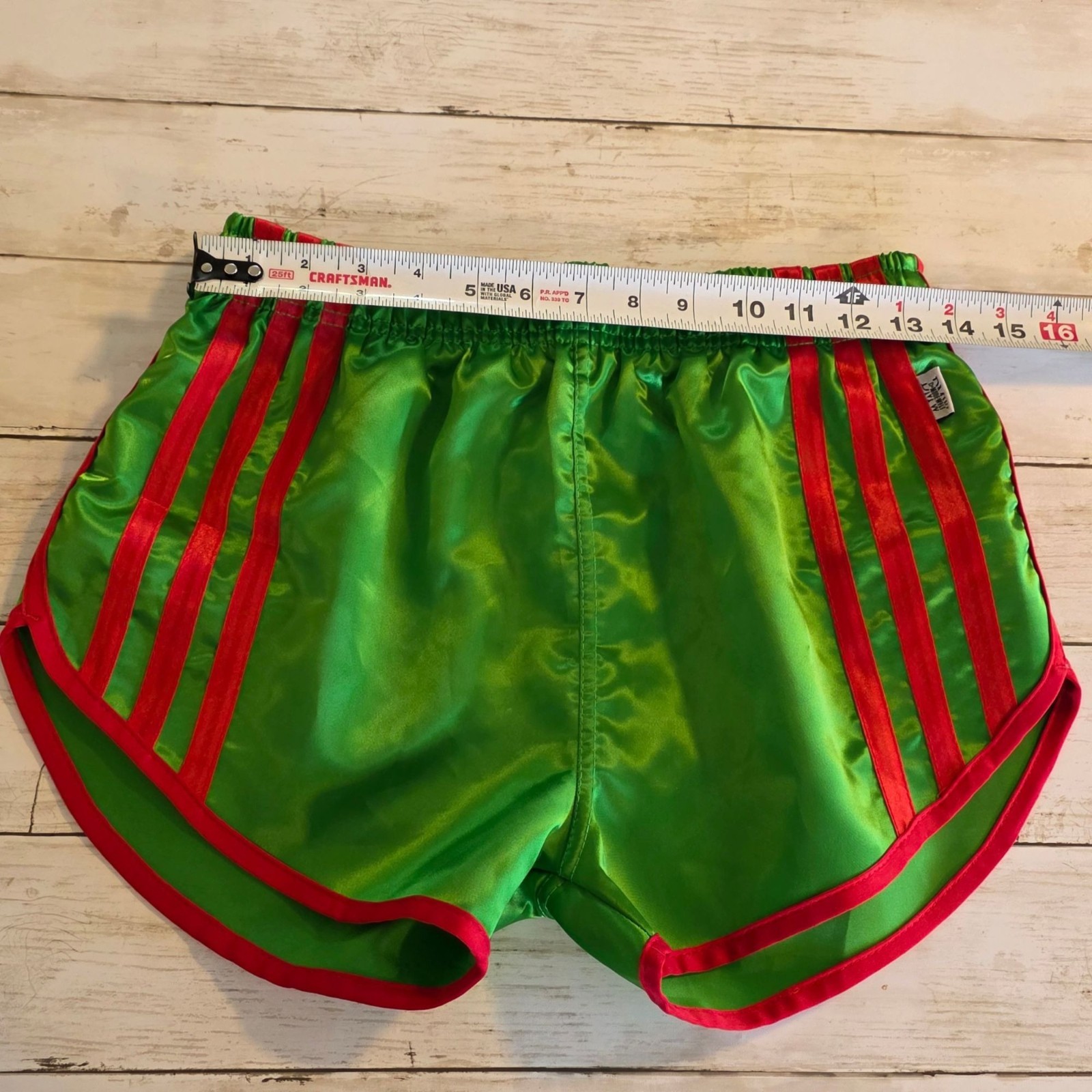 Vtg Glanz D Mode Welt Germany Satin Nylon Sprinter Shorts Green Red Striped S