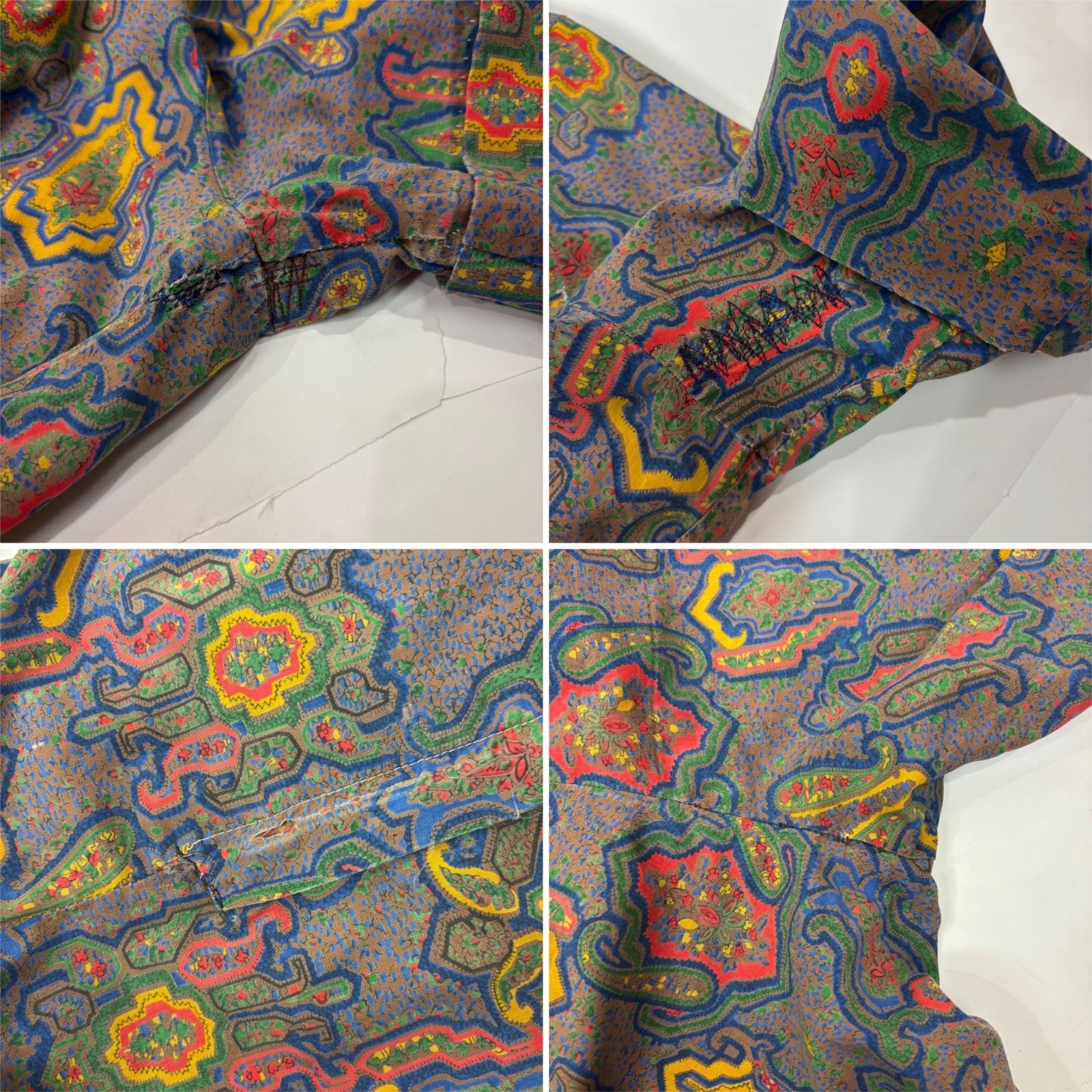 Vintage 50s Jumpsuit Womens L AS IS Multicolored Pattern Cotton Zip Up Casual